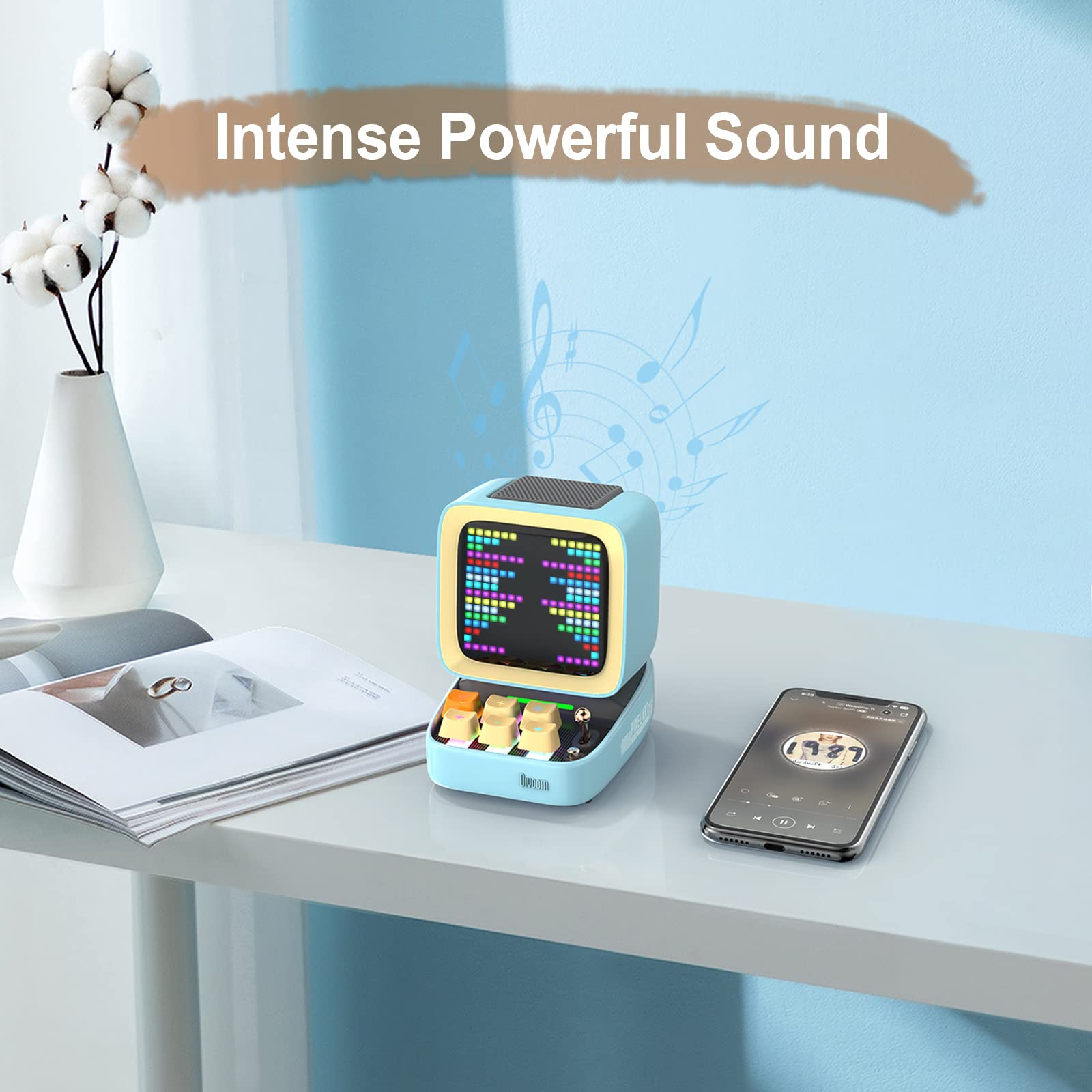 Divoom Ditoo Retro Pixel Art Game Bluetooth Speaker With 16X16 Led App Controlled Front Screen (Blue) �