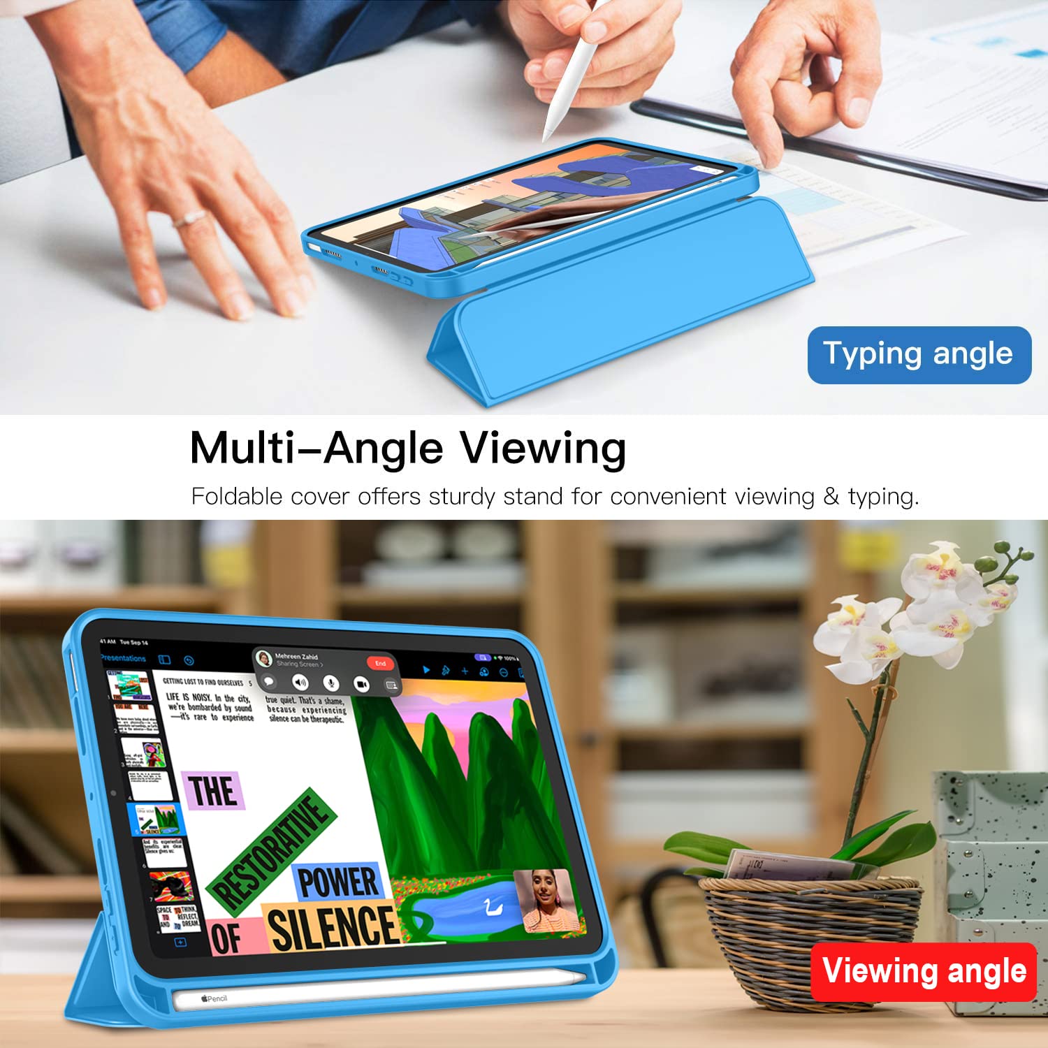 Imieet Ipad Mini 7 Case 2024 (A17 Pro), Ipad Mini 6 Case (8.3 Inch,2021 Model), Ipad Mini 7Th/6Th Generation Case With Pencil Holder, Trifold Stand Smart Case With Soft Tpu Back,Ocean Blue