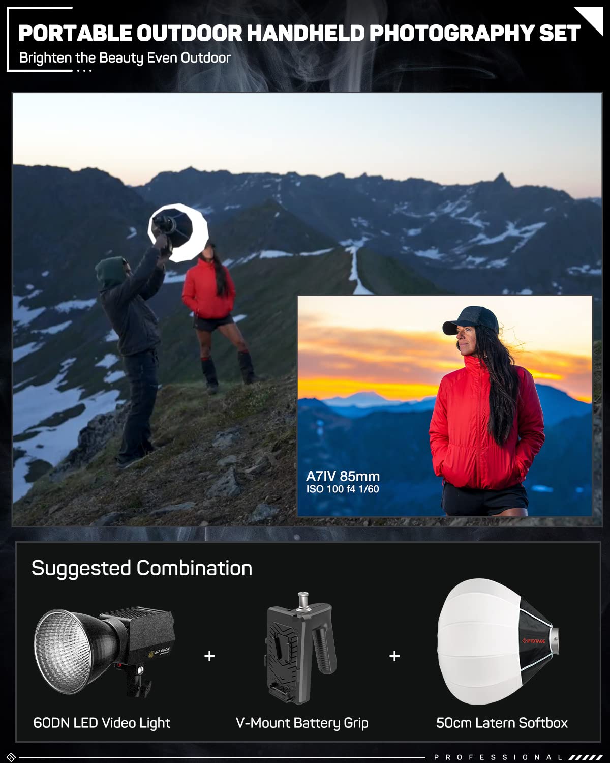 Ifootage Cob Video Light Sl1 60Dn, Cri 98/Tlci 99/12200 Lm, 70W Cob Continuous Video Light With 5600K Daylight, Blueteeth App Co