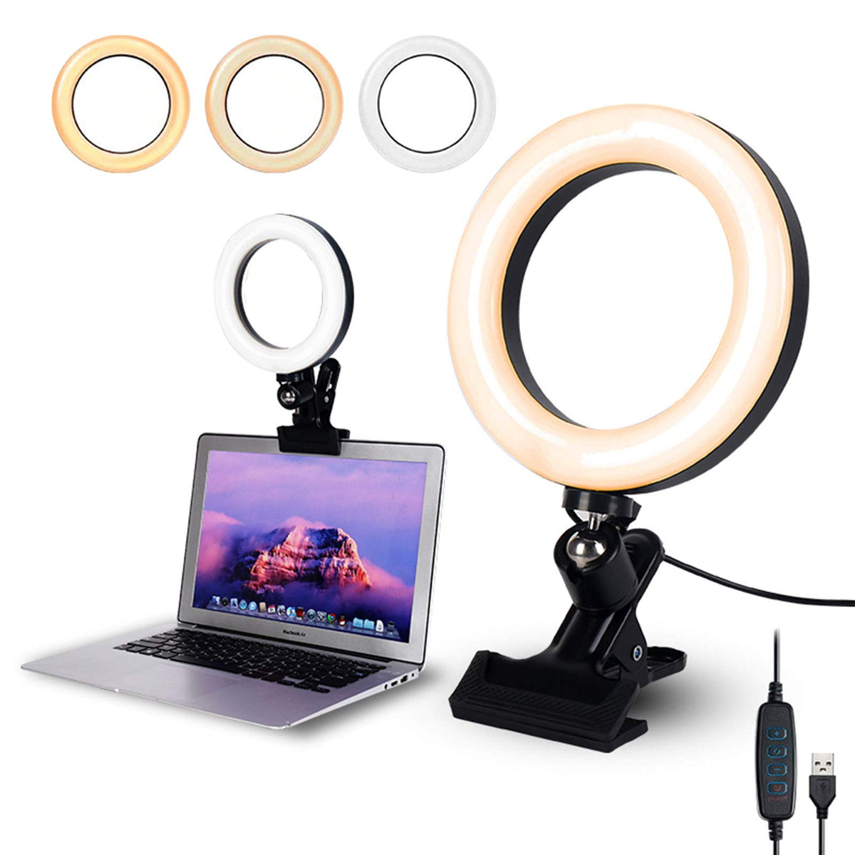 6.3'' Ring Light With Clamp Mount For Laptop,Webcam Light With 3 Light Modes&10 Level Dimmable For Laptop/Pc Monitor/Desk/Bed/Of