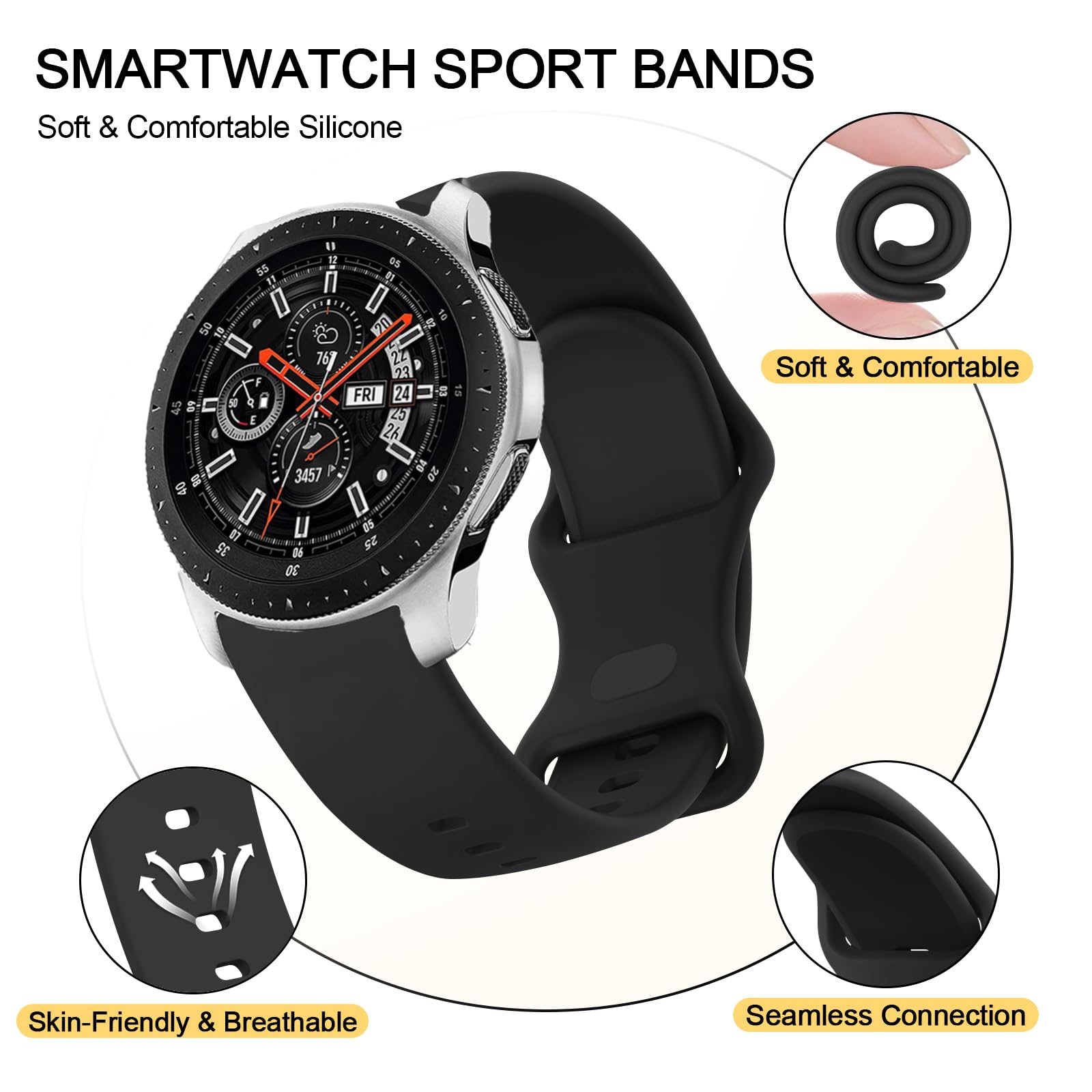 Replacement Band For Amazfit Gtr 4, Gtr 3 Pro, Bip 5 Smart Watch - 22Mm Soft Silicone Wristband Sport Strap For Men & Women, Bla