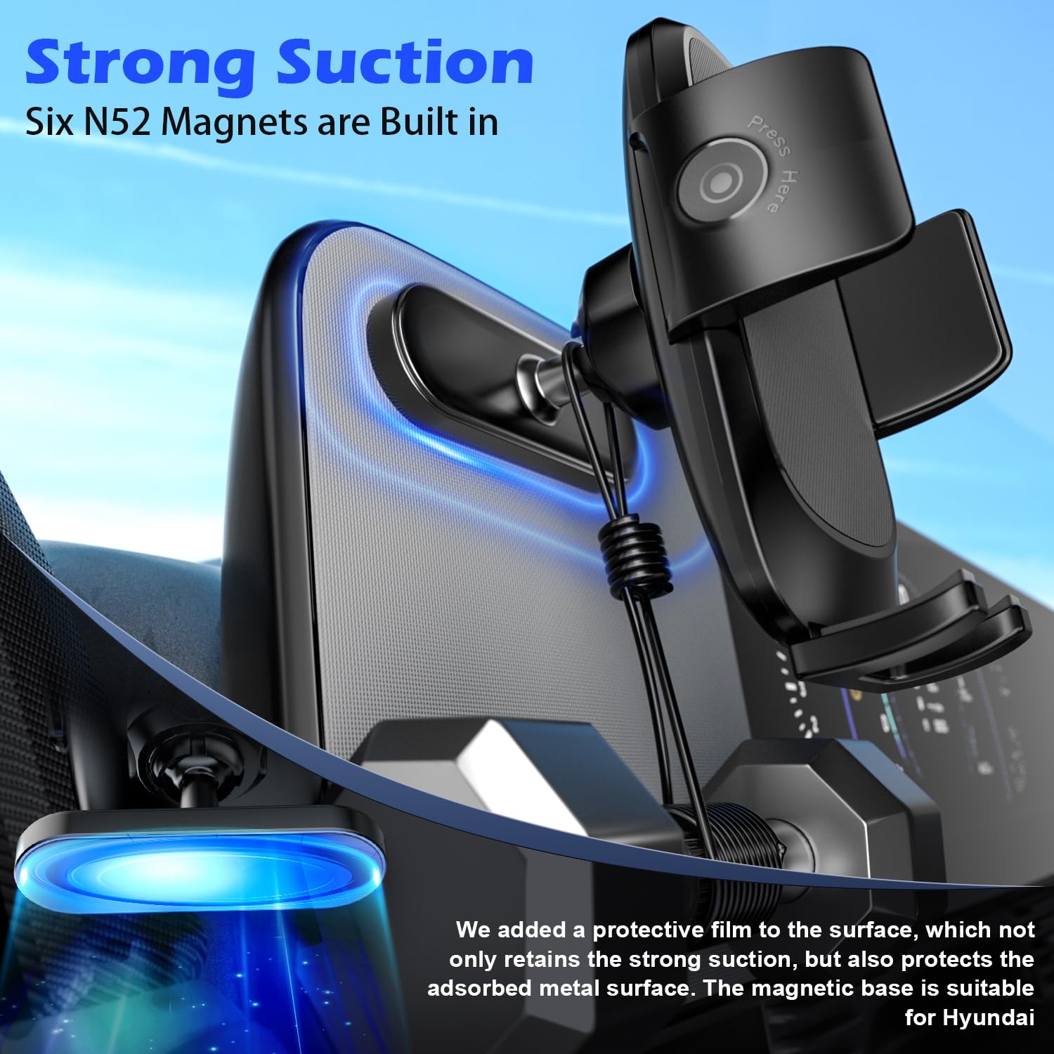 Alafly Car Phone Holder Mount For Hyundai Ioniq 5, Magnetically Attaches To Metallic Dashboard For 2024 2025 Hyundai Sonata, Kon