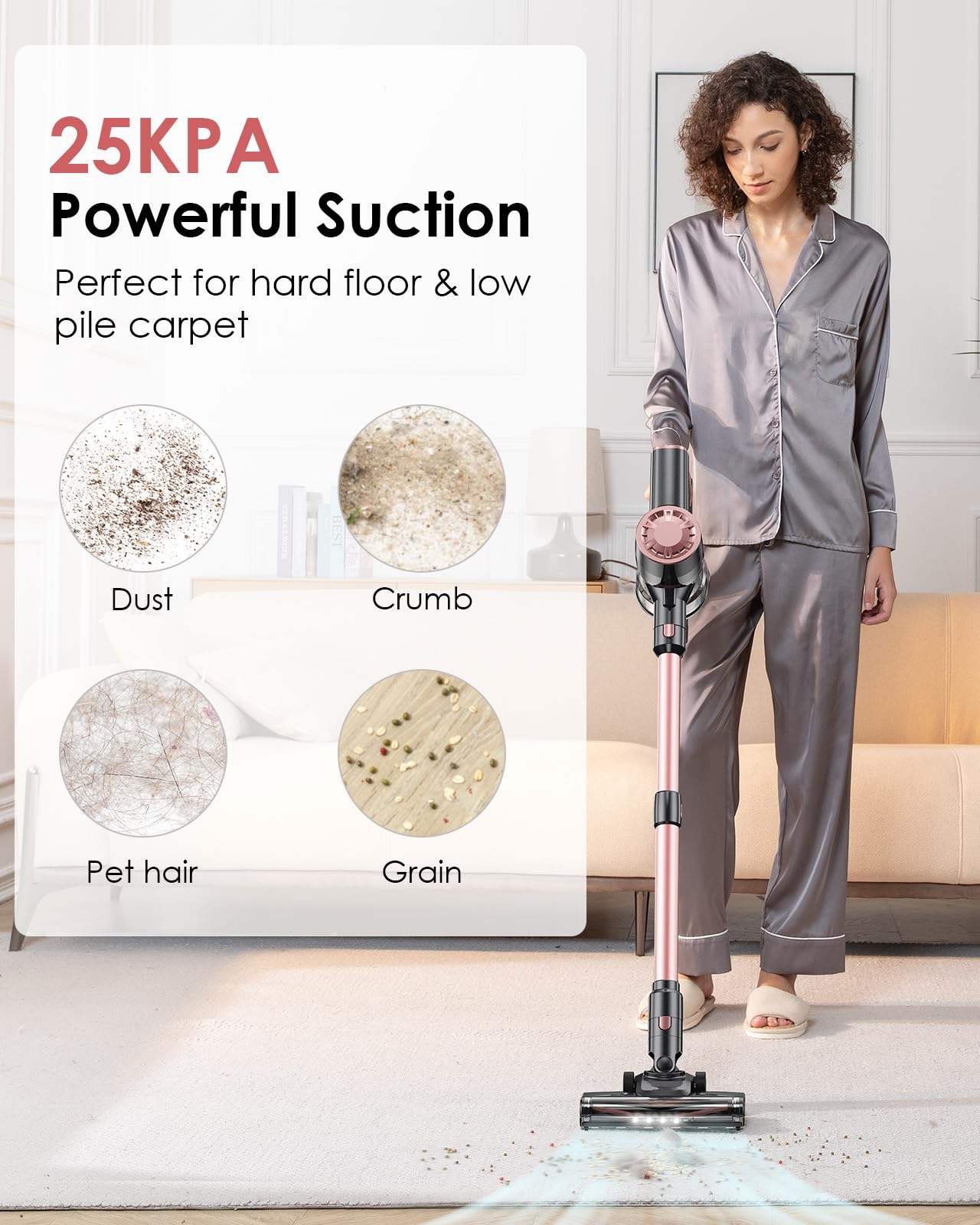Vexilar V8Pro Cordless Vacuum Cleaner For Home - 25Kpa Stick Vacuum With Self Standing Design, Max 35Min Runtime, 6 In 1 Lightwe