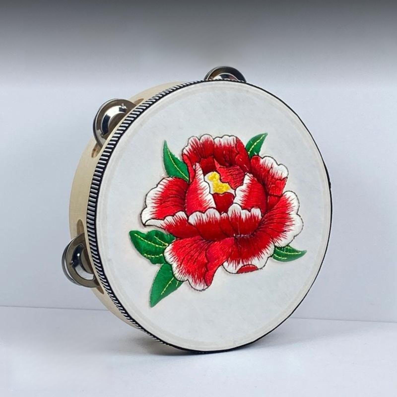 Tambourine, Embroidered Drum, Dance Prop, Sturdy Wood Frame, Xinjiang Design Gradient Peony 17.5Cm|Home & Garden|Furniture|Sofas