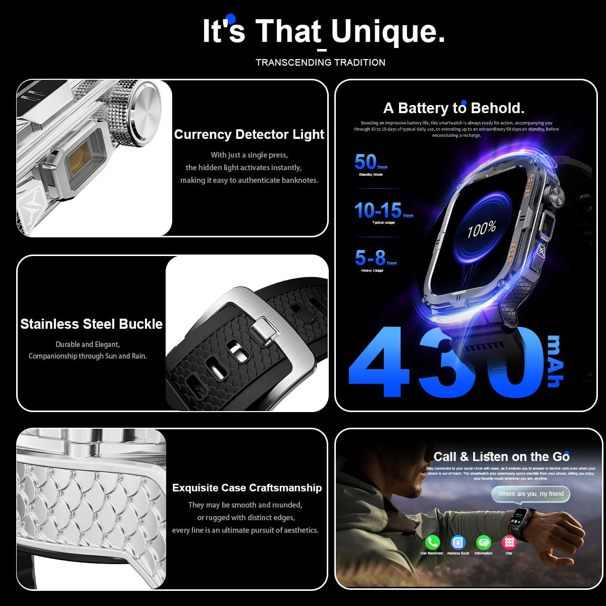 Military Smart Watch For Men With Led Flashlight 3Atm Waterproof 1.96 Big Screen Rugged Tactical Smartwatch With Call Sports Fit