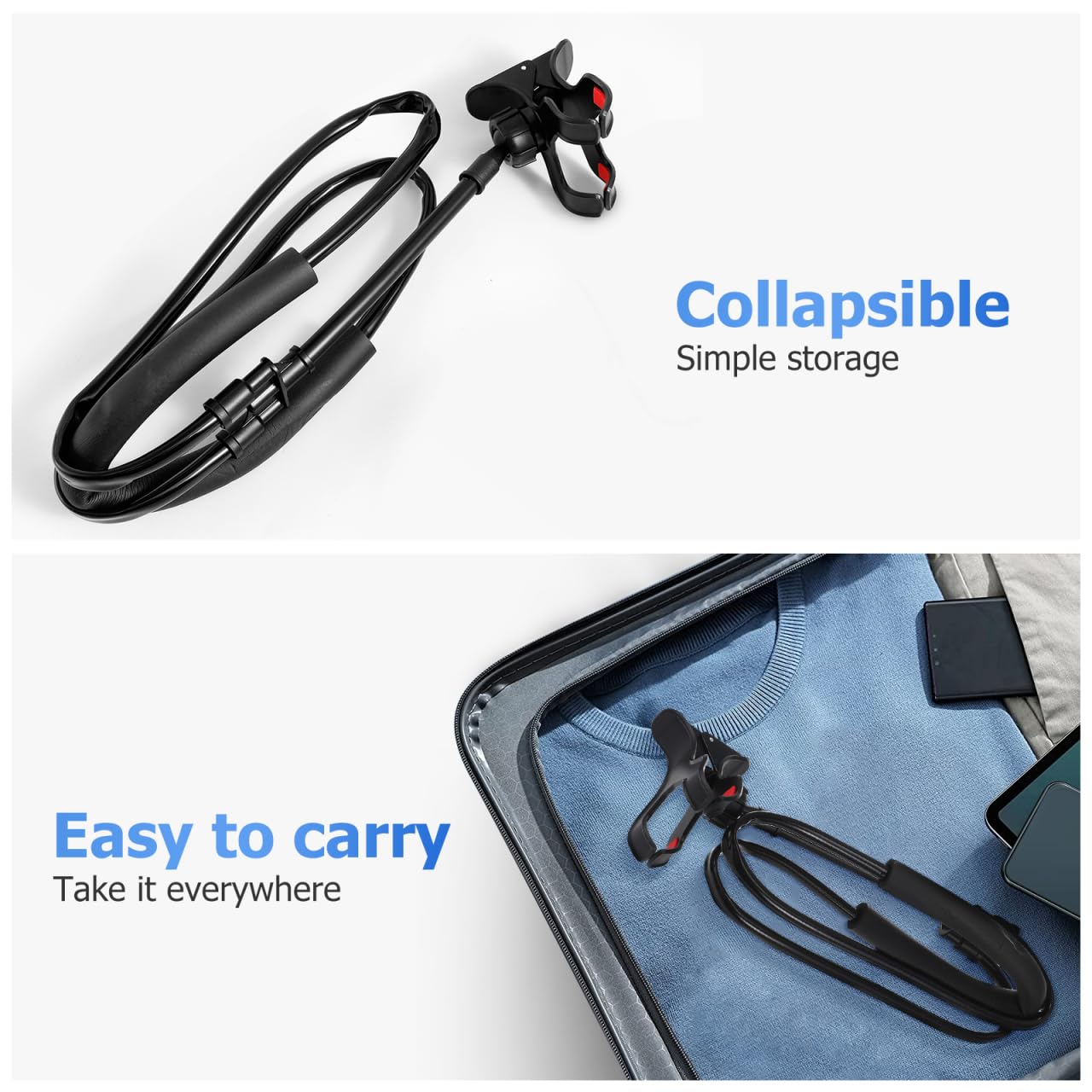 Housoutil Adjustable Neck Phone Holder, U-Shape Lazy Phone Stand, Black Neck Holder For Bedside And Desktop Use Perfect For Live