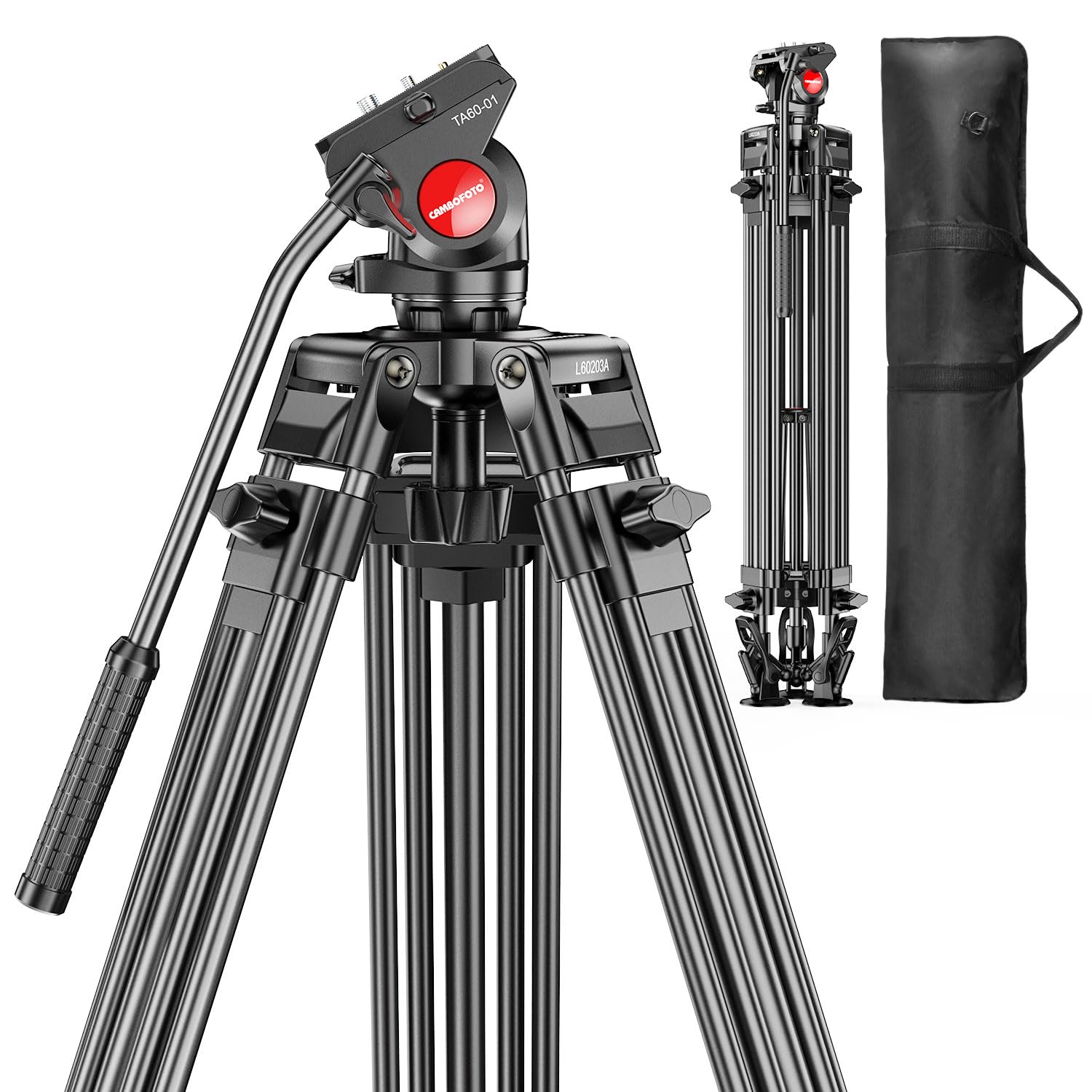 Cambofoto 74'' Video Tripod With Fluild Head, Professional Aluminum Heavy Duty Film Tripod Stand For Canon Nikon Dslr/Slr Camera