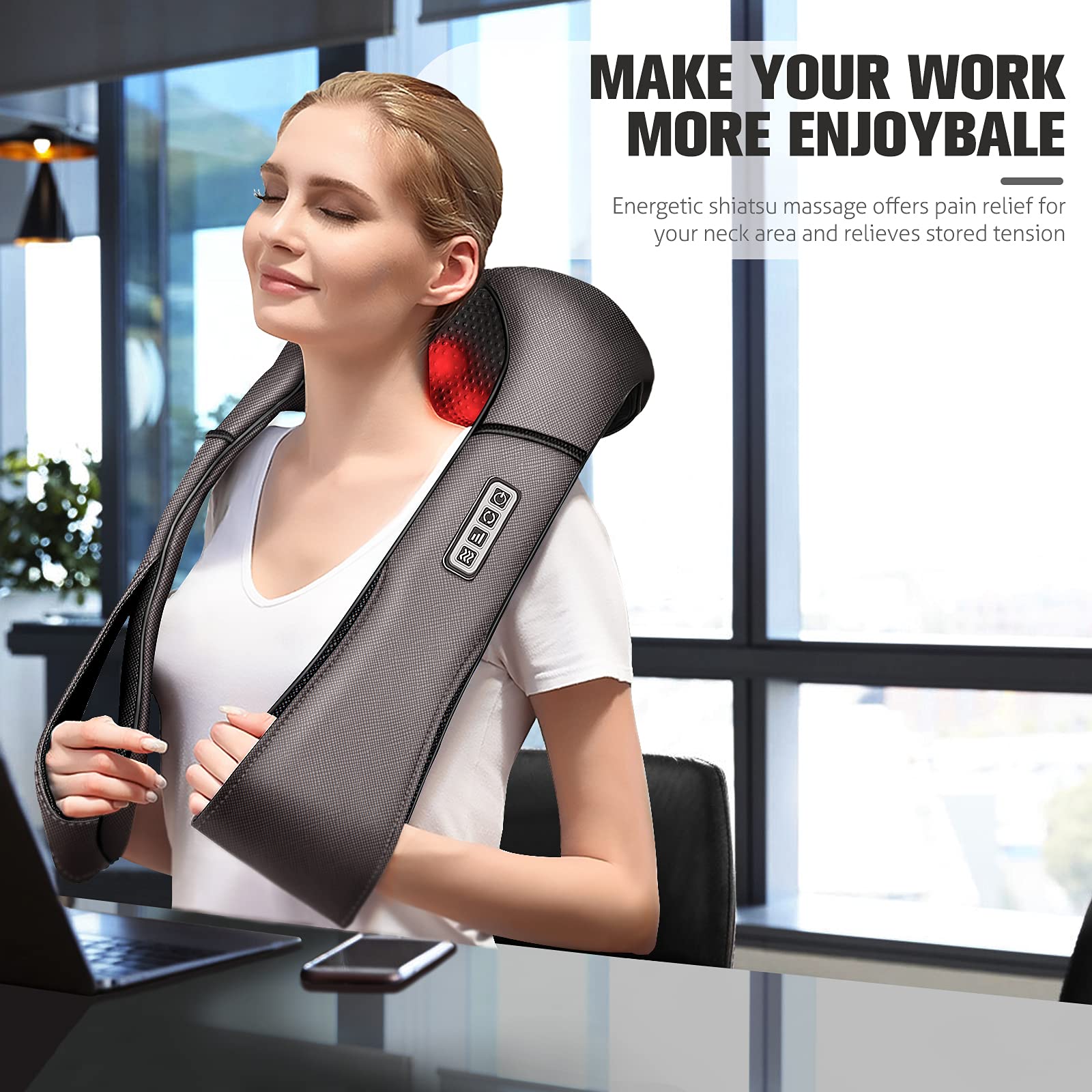 Neck Massager Gift For Family/Friend, Back Neck Massager With Heat, Shiatsu Back Massager Kneading Shoulder Massager, Electric M