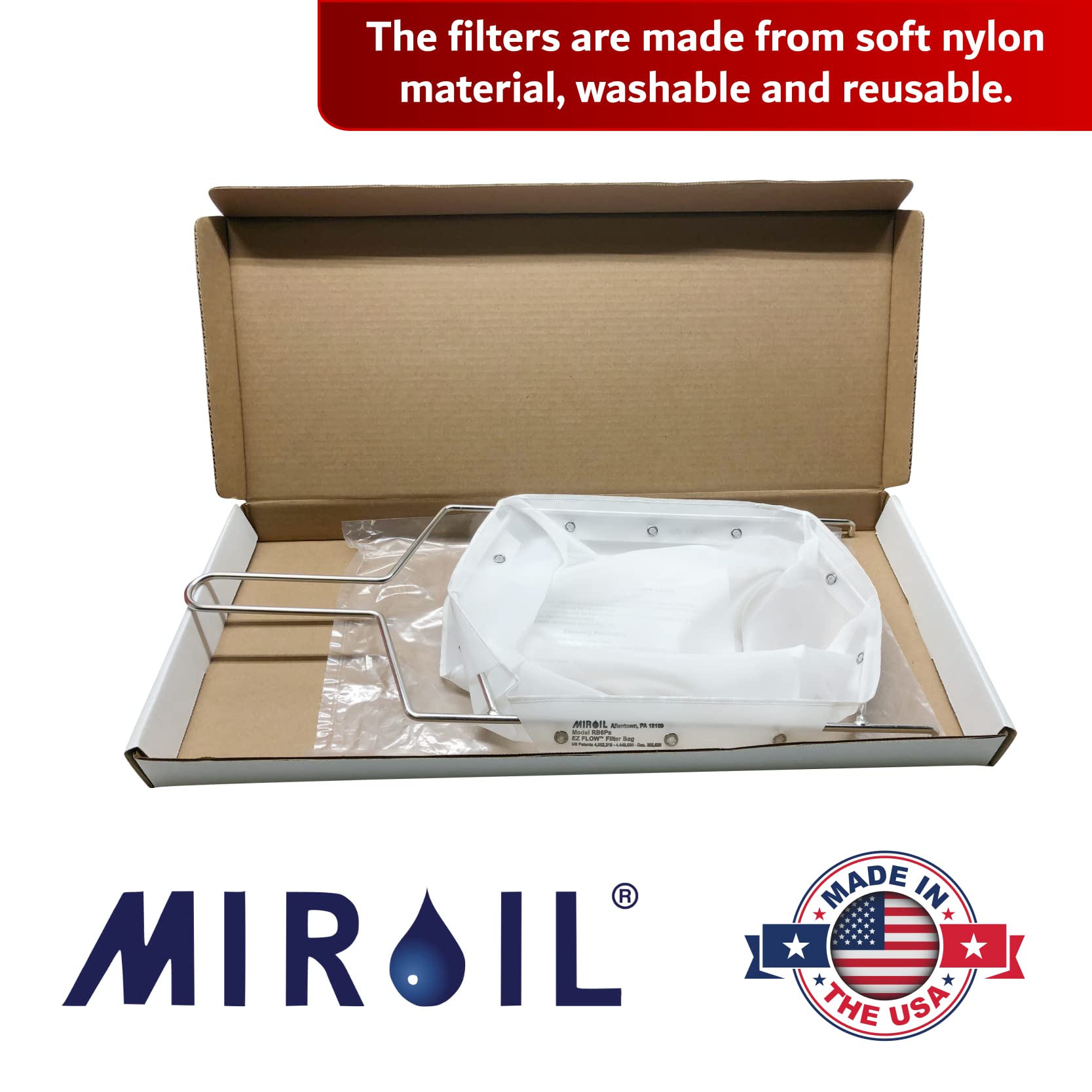 Miroil B6Ps Fryer Filter Bag & Frame Combo, Extends Grease Life, Handles Hot & Cold Cooking Oil & Filters Up To 70 Lb. Polishing