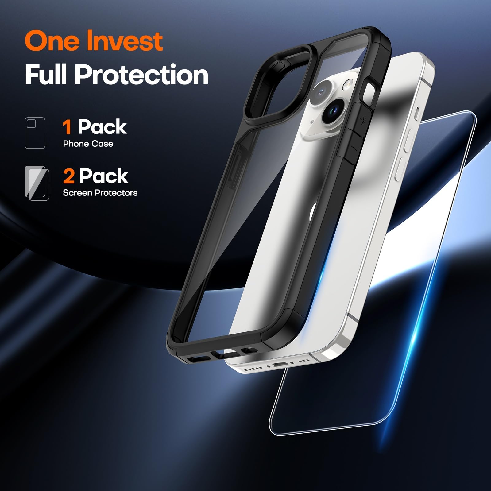 Tauri 3 In 1 For Iphone 15 Case, [Not Yellowing] With 2X Screen Protectors, [Military Grade Drop Protection] Shockproof Slim Pho