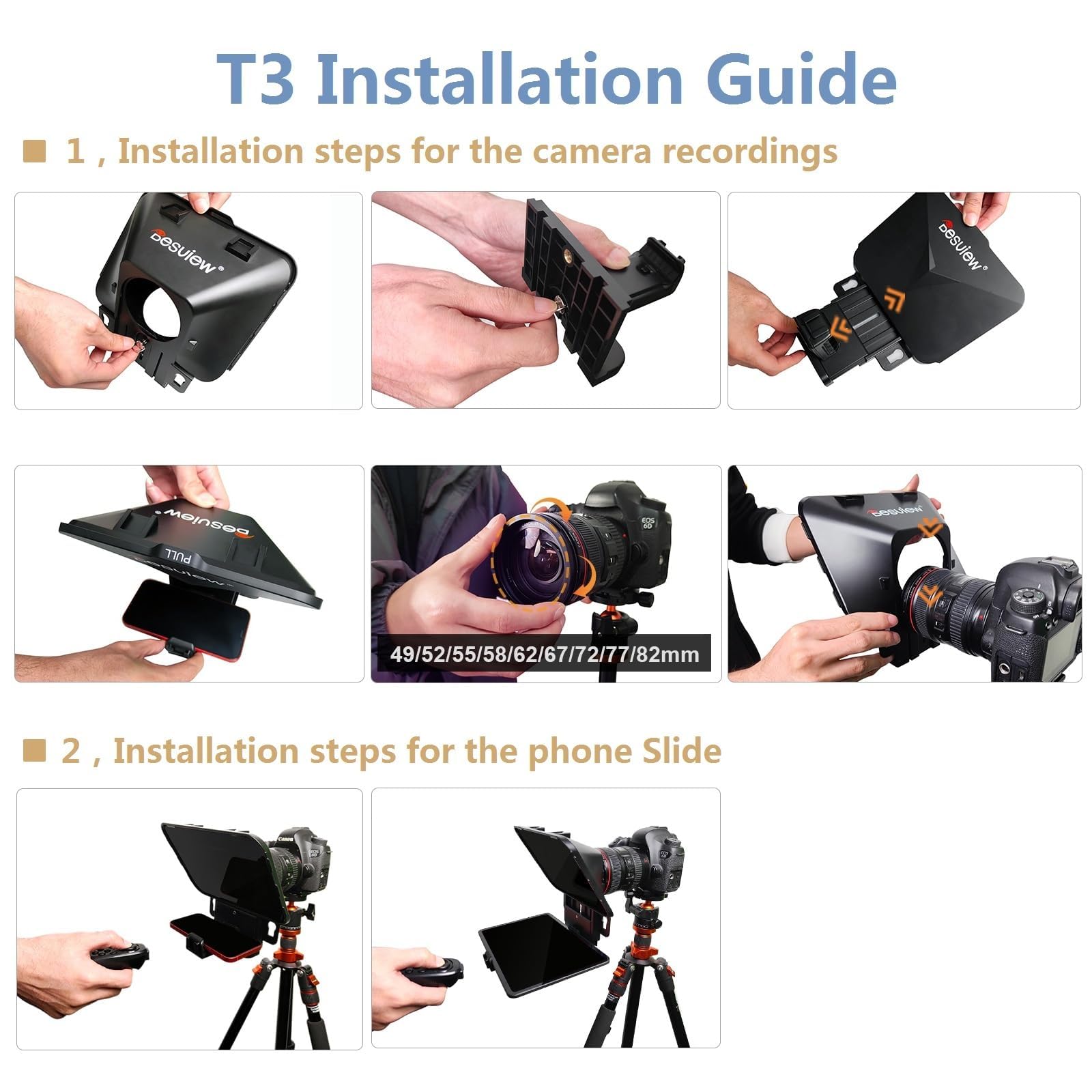 Desview T3 Portable Teleprompter For Ipad Tablet Iphone Up To 11 Inch, High Definition 70/30 Beam Splitter Glass With Remote Con