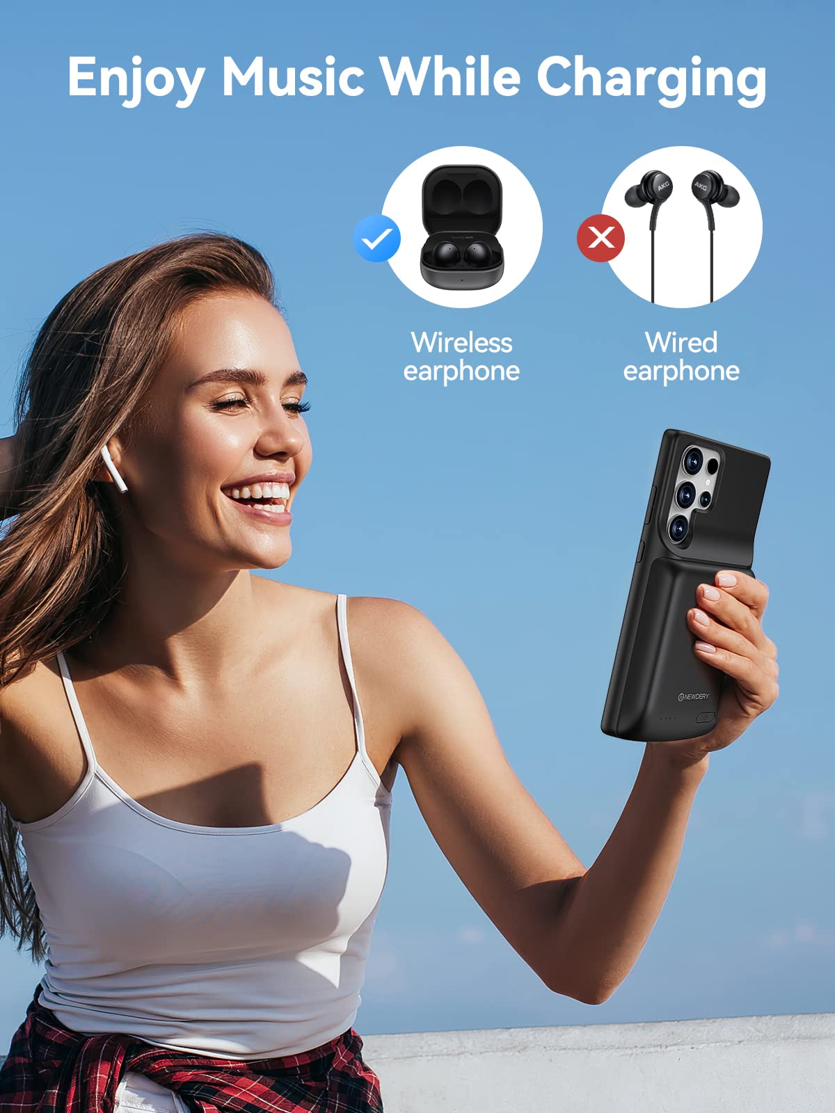 Newdery Battery Case For Galaxy S23 Ultra 10000Mah, Qi Wireless Charging, Fast Charging, Sync Data Supported, Powerful Portable