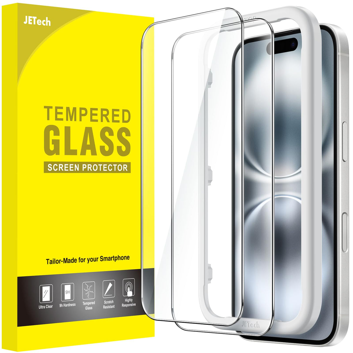 Jetech Screen Protector For Iphone 16 6.1 Inch, Tempered Glass Film With Easy Installation Tool, Case Friendly, Hd Clear, 2 Pack
