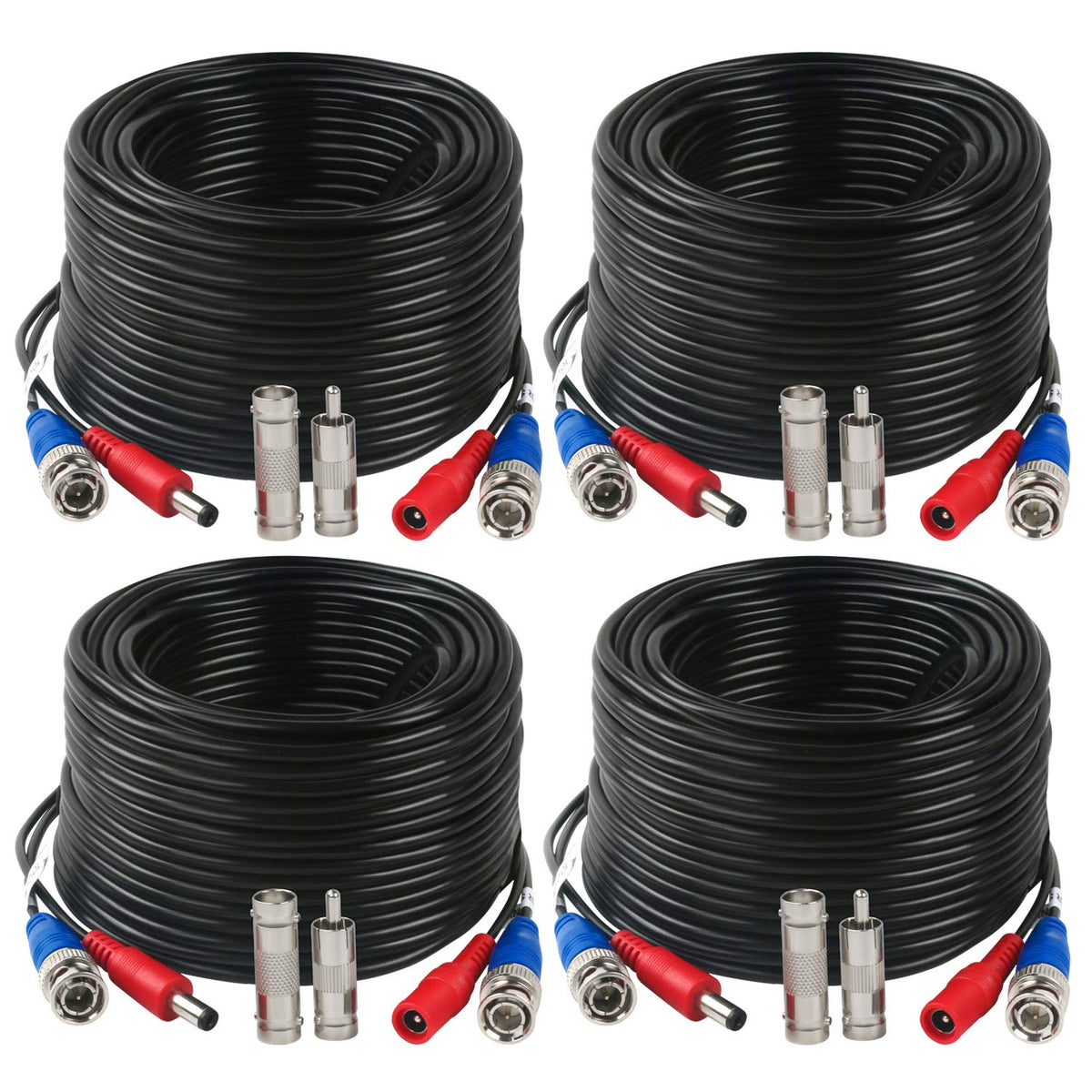 Tainston 4 Pack 150 Feet Bnc Video Power Cable Wire Video Security Camera Wire With Connectors For Cctv Camera Dvr Surveillance