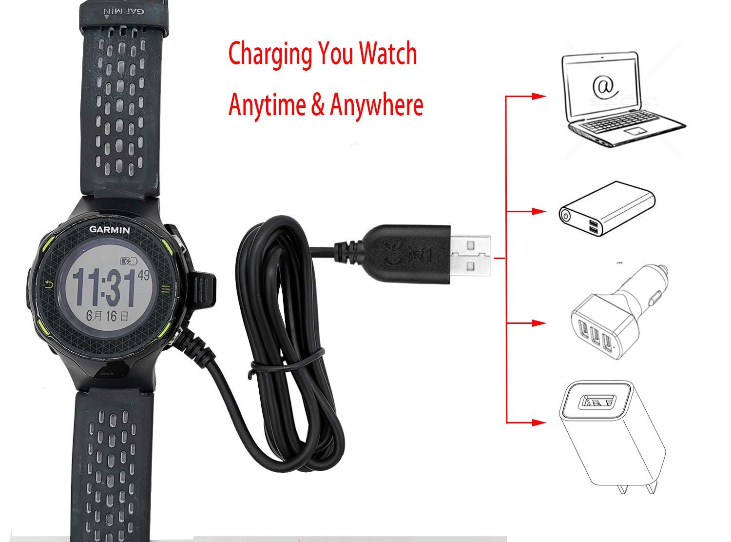 Vfan Charging Cable Clip Cord For Garmin Approach S4 Gps Golf Watch
