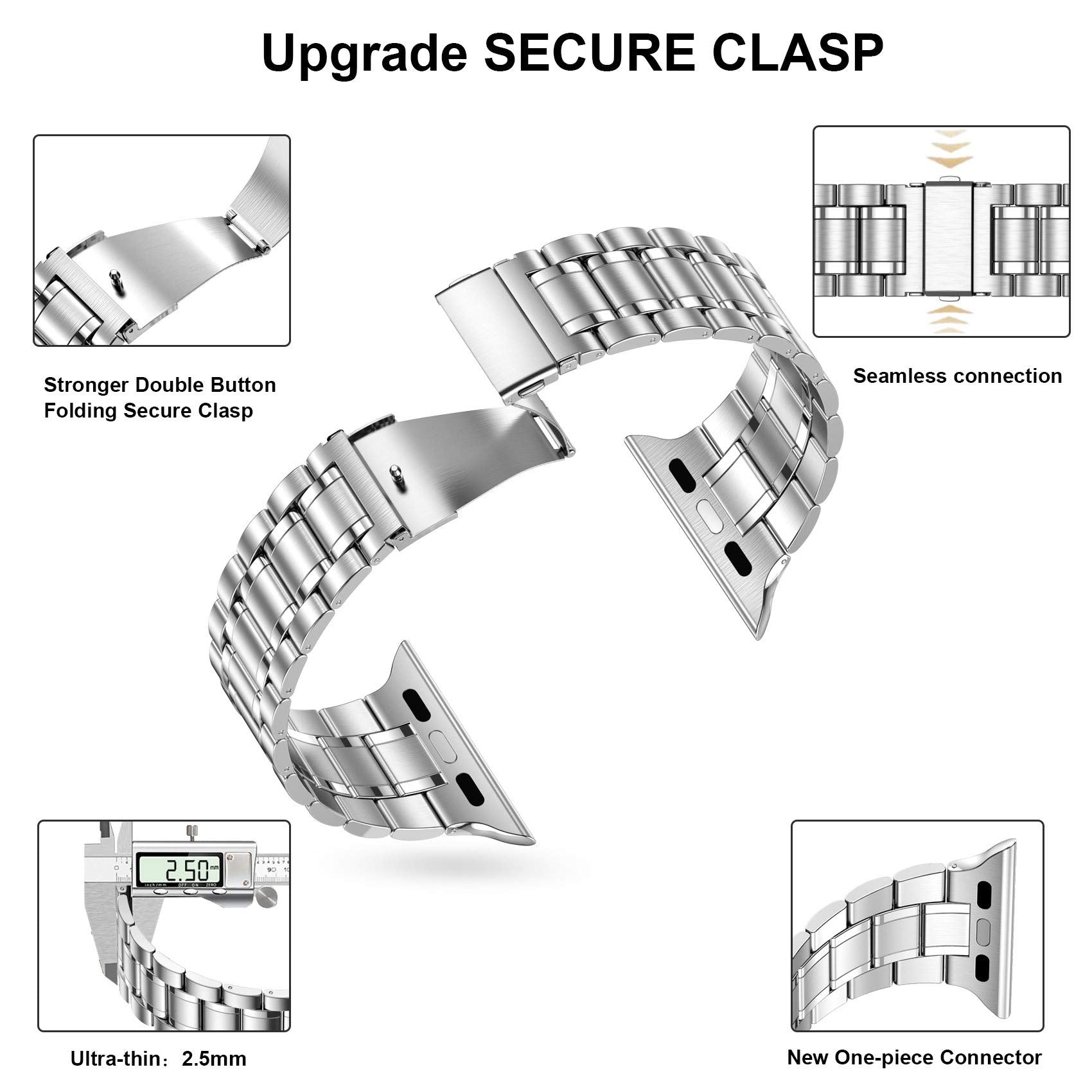 Miohhr Solid Stainless Steel Band Compatible With Apple Watch 42Mm (Series 10), Metal Strap With Soft Tpu Case For Iwatch Series