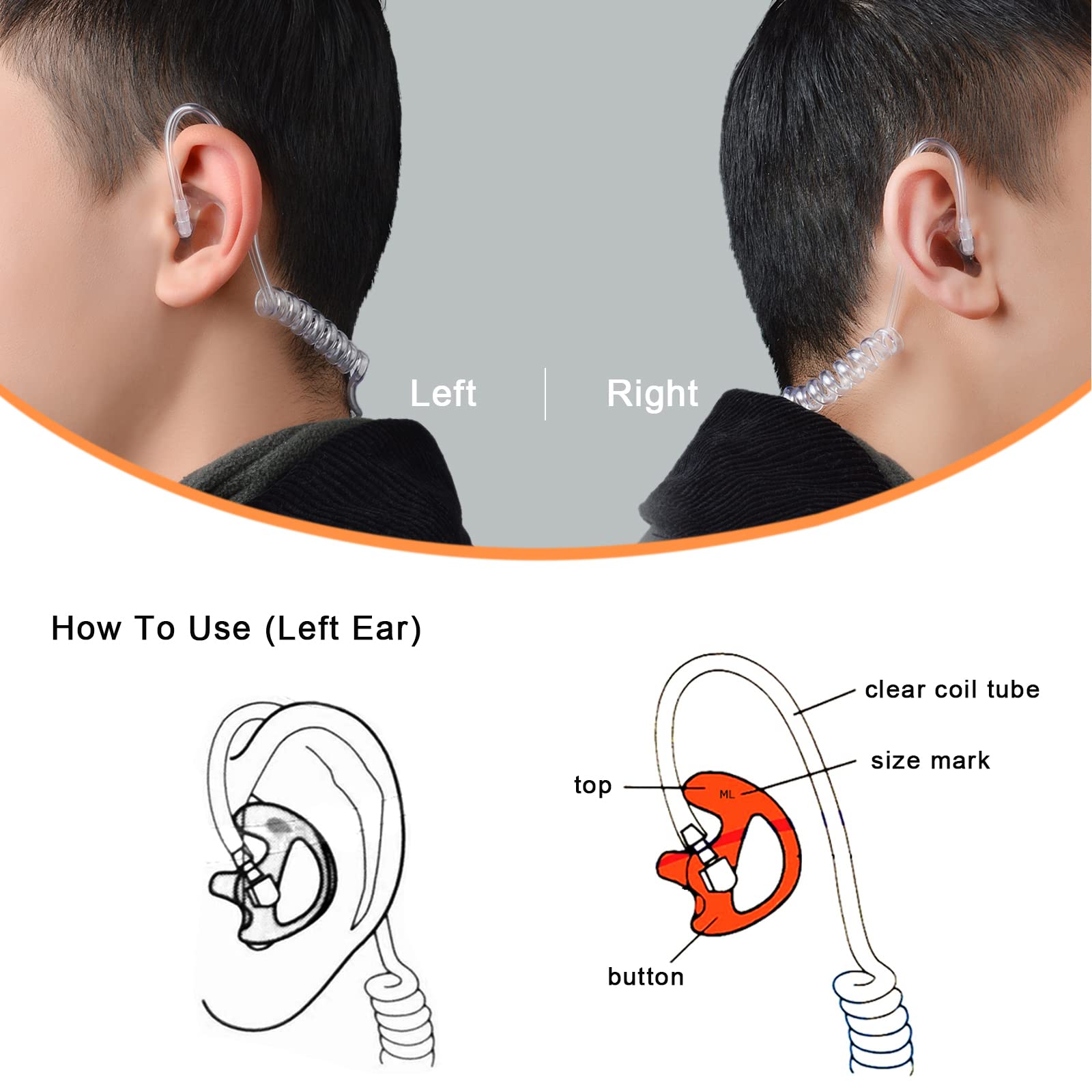 Twayrdio Large Size Earmold Earbud Ear Mold For Surveillance Earpiece Walkie Talkie Two Way Radio Headset Acoustic Coil Tube Aud