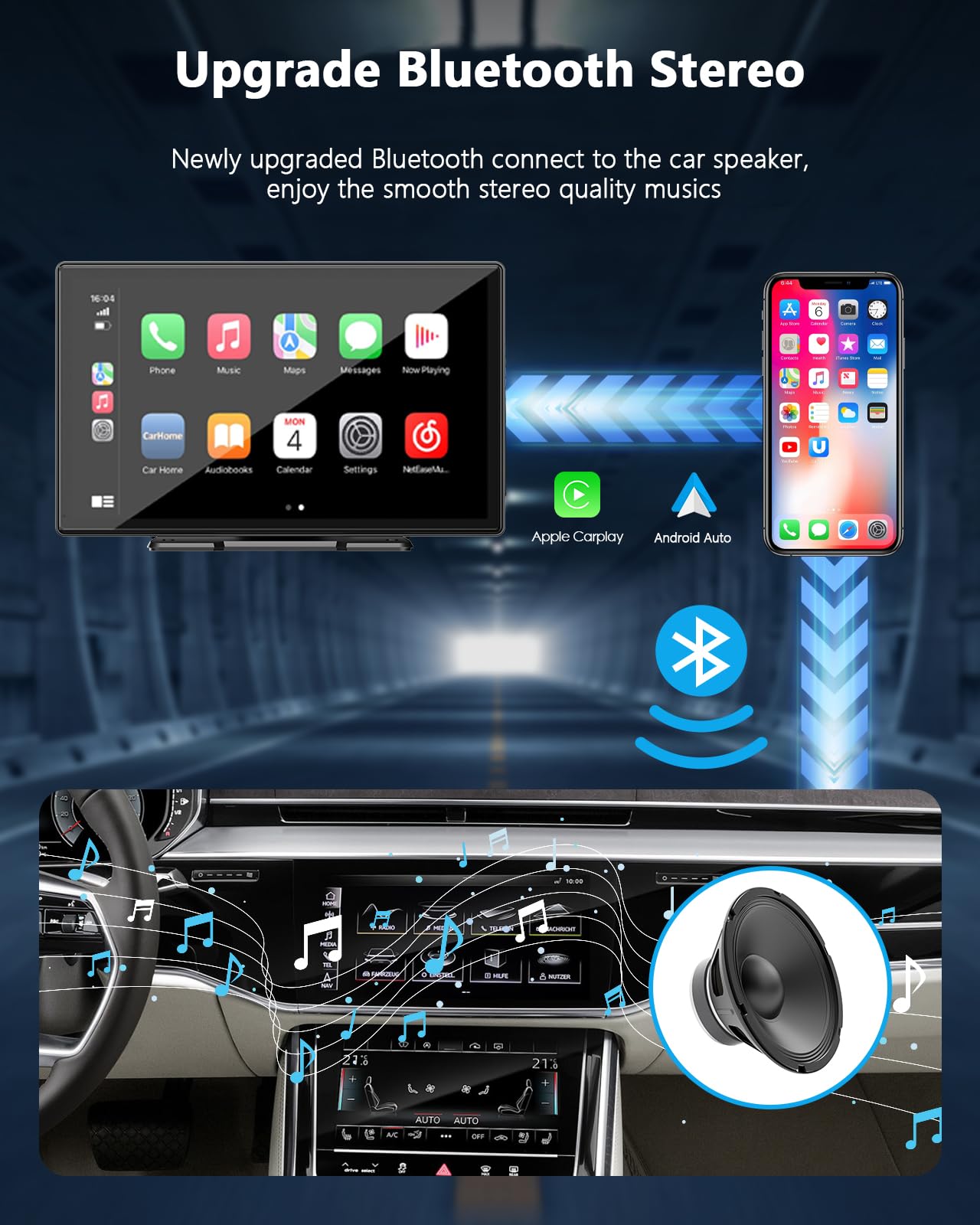 Lamtto 9 Inch Wireless Car Stereo With Apple Carplay & Android Auto,Portable Touch Screen Gps Navigation For Car,Car Audio Recei
