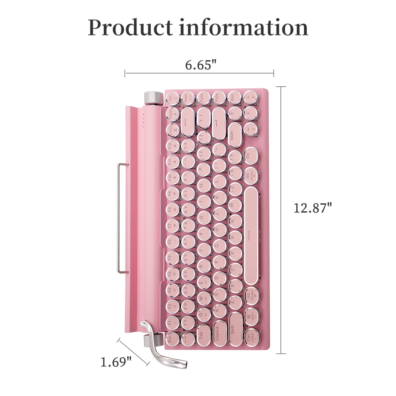 Adventurers Typewriter Keyboard,Bluetooth Wireless Keyboard With 83 Keys Hot Swappable Blue Switch/Round Keycaps/White Backlit/C