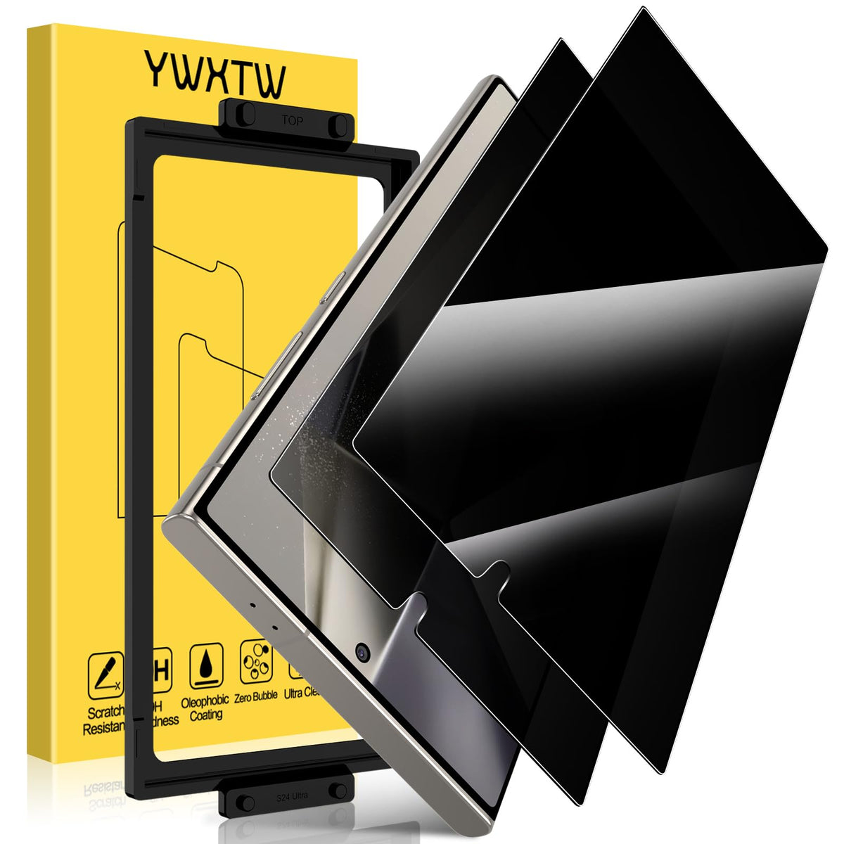 Ywxtw Ez Unlock For Samsung Galaxy S24 Ultra Privacy Screen Protector, [0.1S Ultrasonic Fingerprint Support] [Not Glass] 25 Anti
