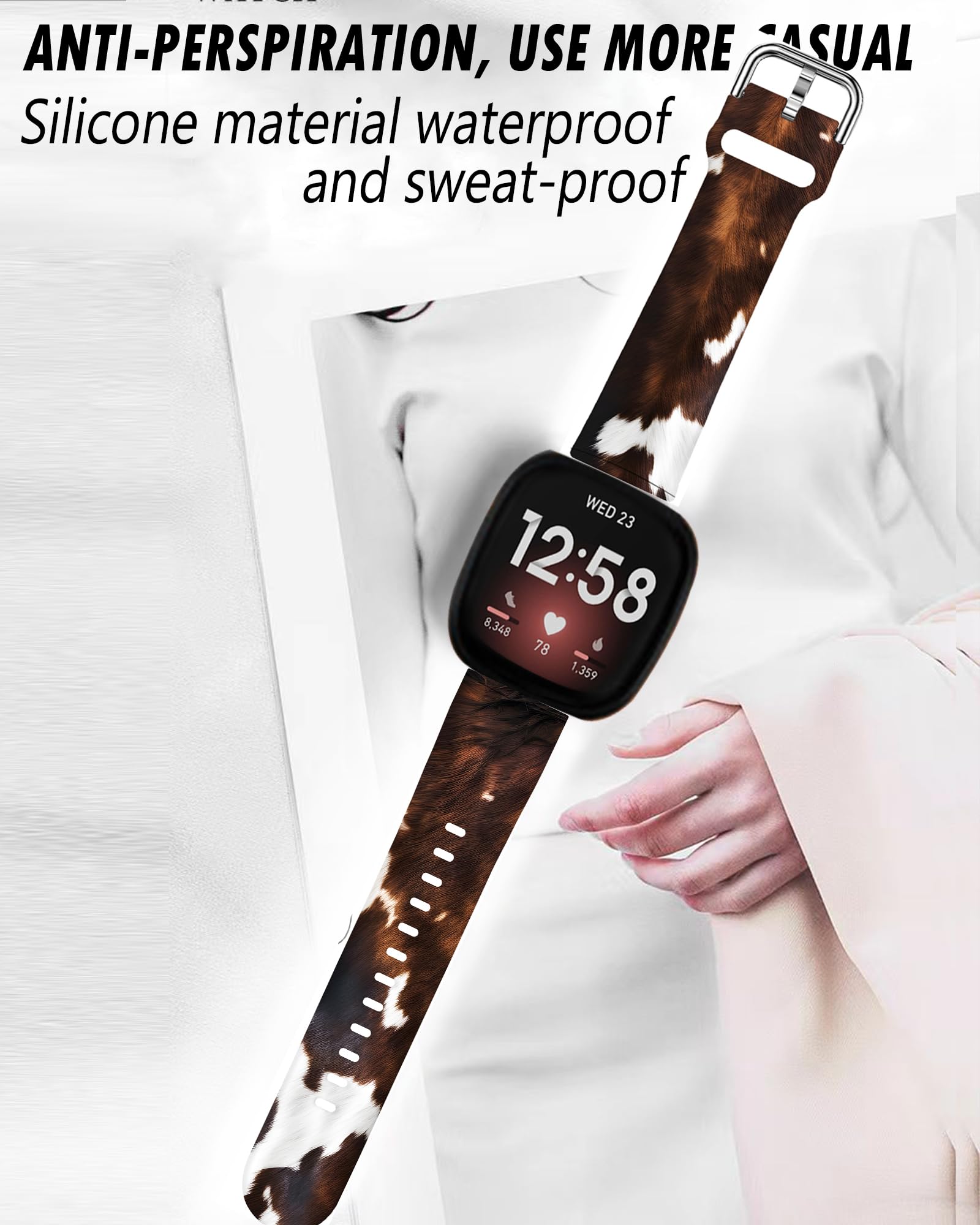 Lnzlking Sport Band Compatible With Versa 4/Versa 3, Sense 2 Smart Watch - Elastic Replacement Wristbands (Vintage Western Cowhi