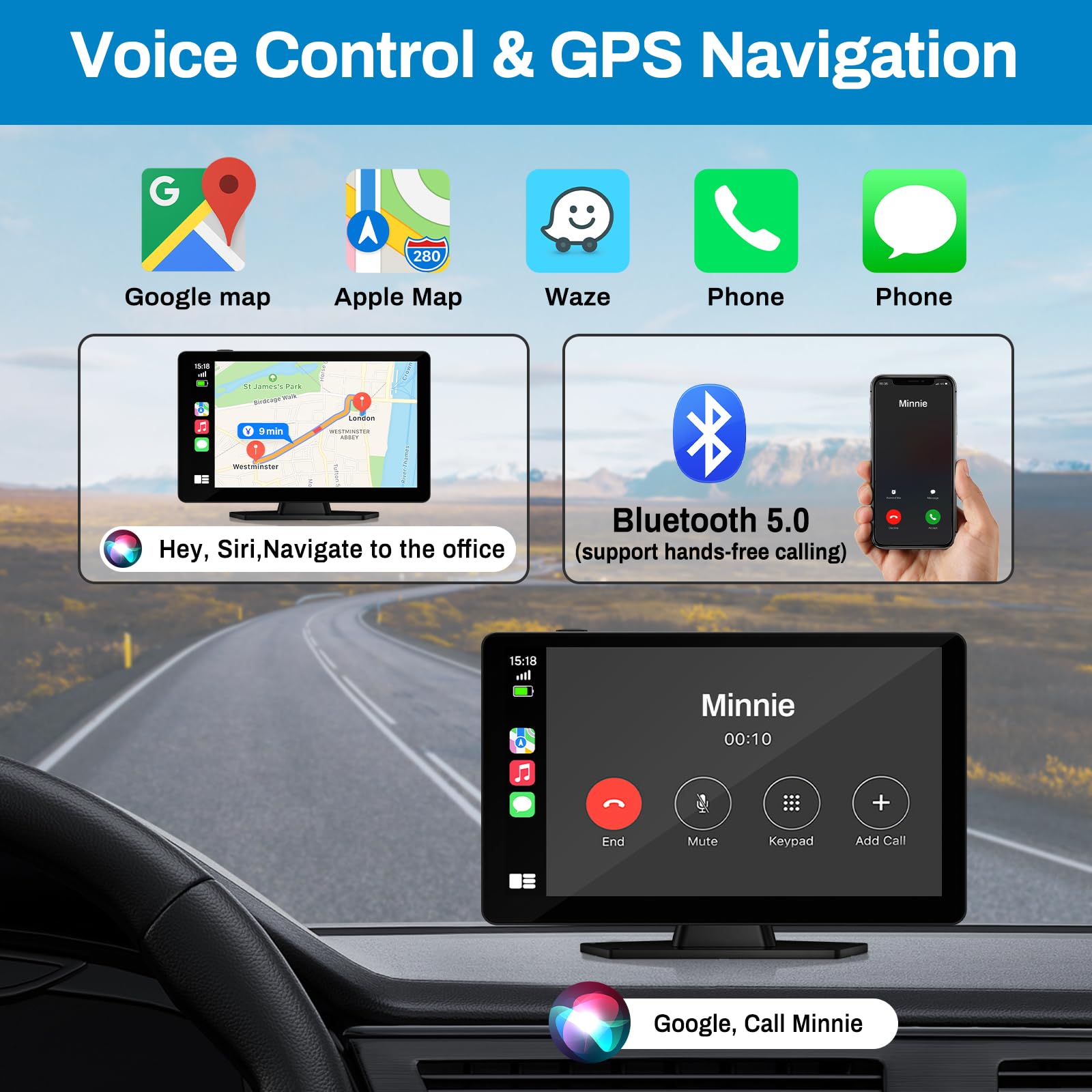 Boxgvo Wireless Carplay Screen For Car With 4K Dash Cam, 9 Portable Carplay & Android Auto, Car Touchscreen With 1080P Backup Ca