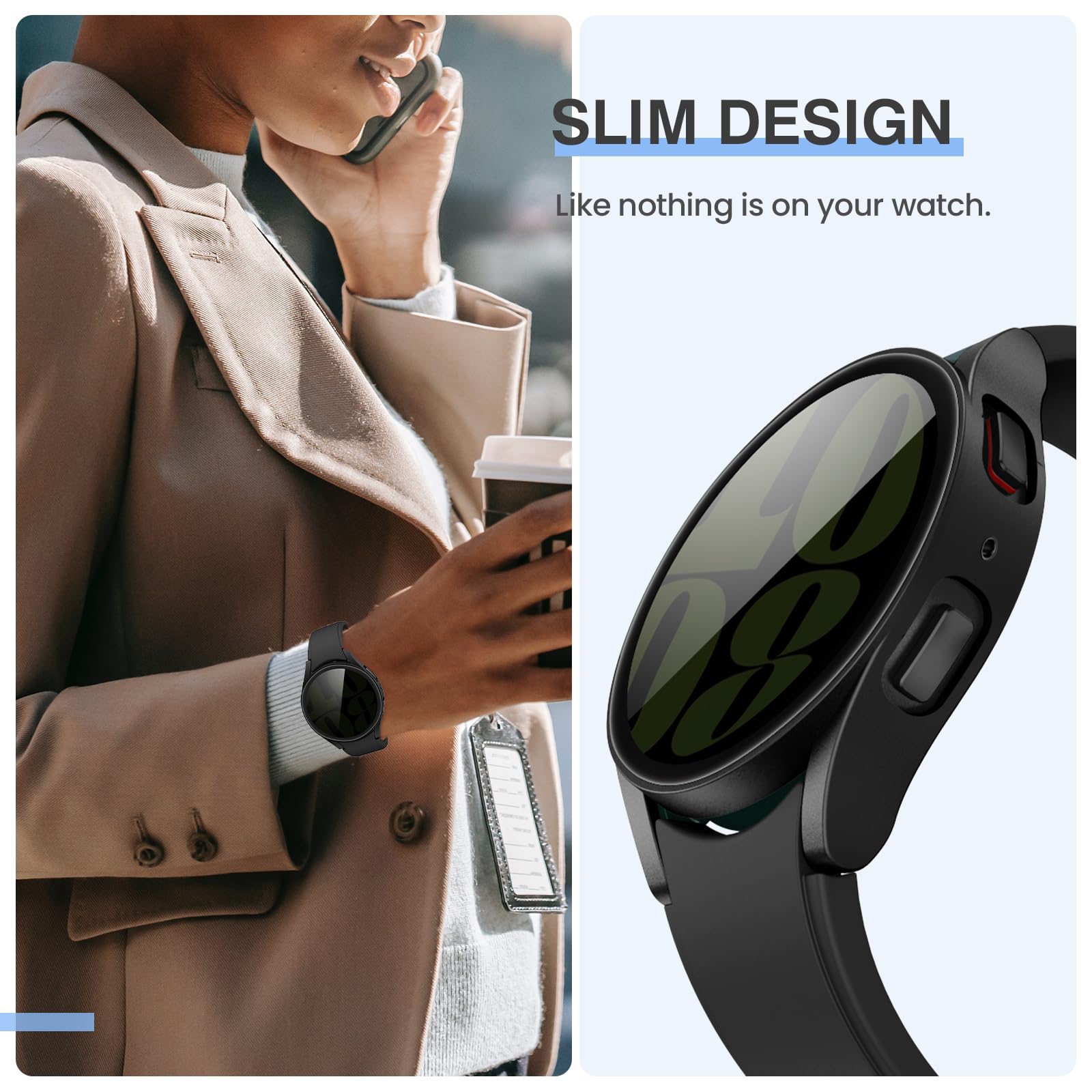 Tensea [1Pack] For Samsung Galaxy Watch 6 2023 Screen Protector Case 44Mm Accessories, Protective Face Cover For 44 Mm, Hard Bum