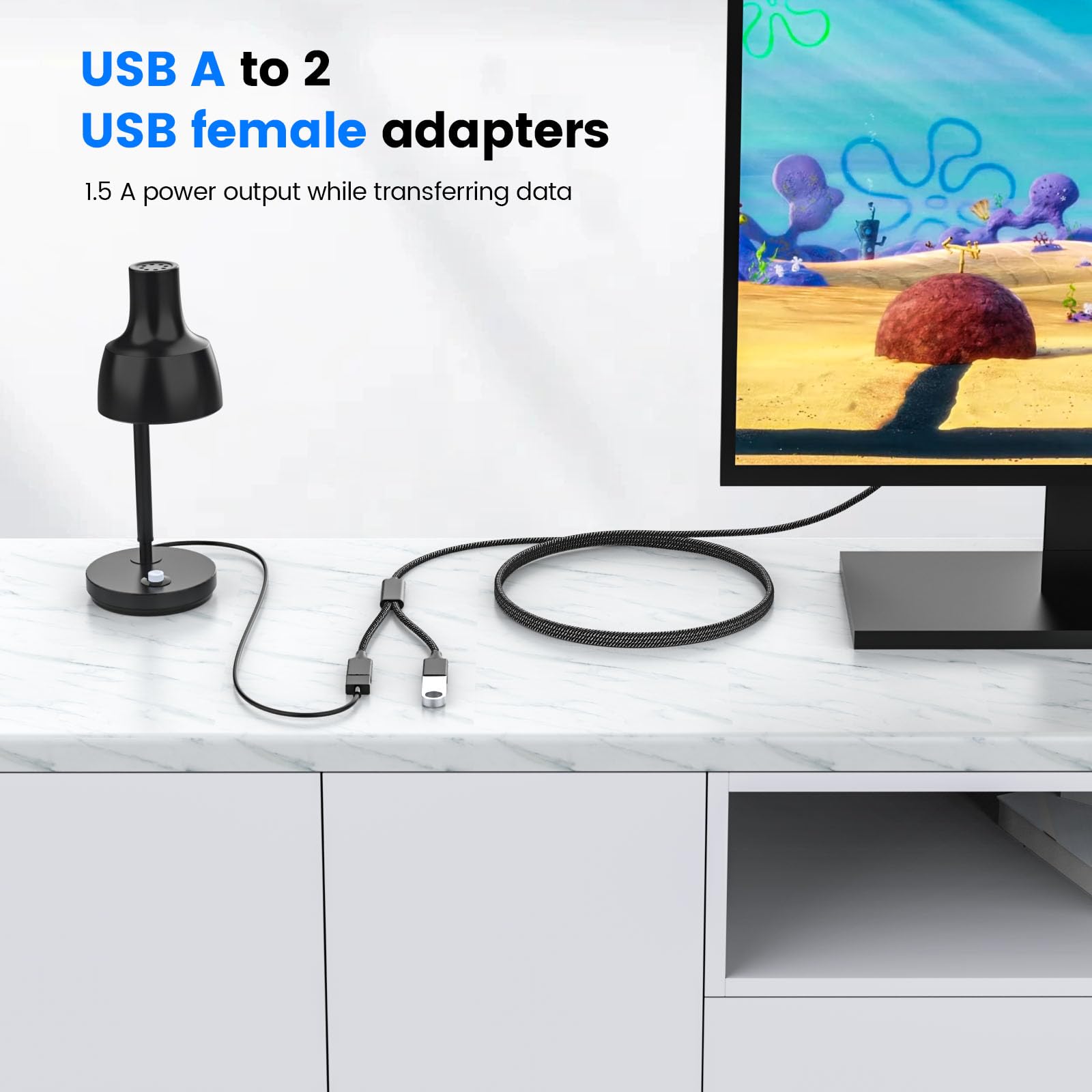 Mogood 3.3Ft Dual Usb 2.0 Splitter Cable Usb Splitter Dual Port Usb Extension & Power Adapter For Laptop, Mac,Plant Light