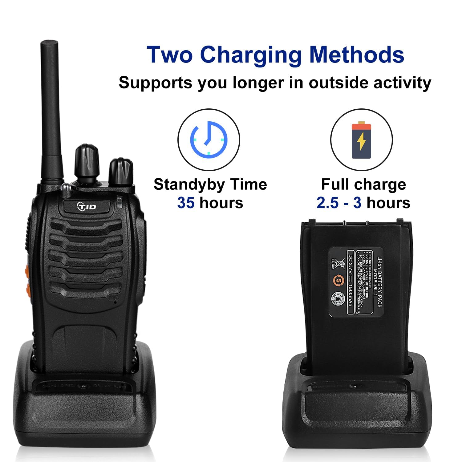 Tidradio Td V2 Walkie Talkies For Adults Long Range, Frequency Copy, Rechargeable Two Way Radio Earpiece With Mic,16 Channels Handheld Walkie Walkie For Kids(2 Pack, Black)
