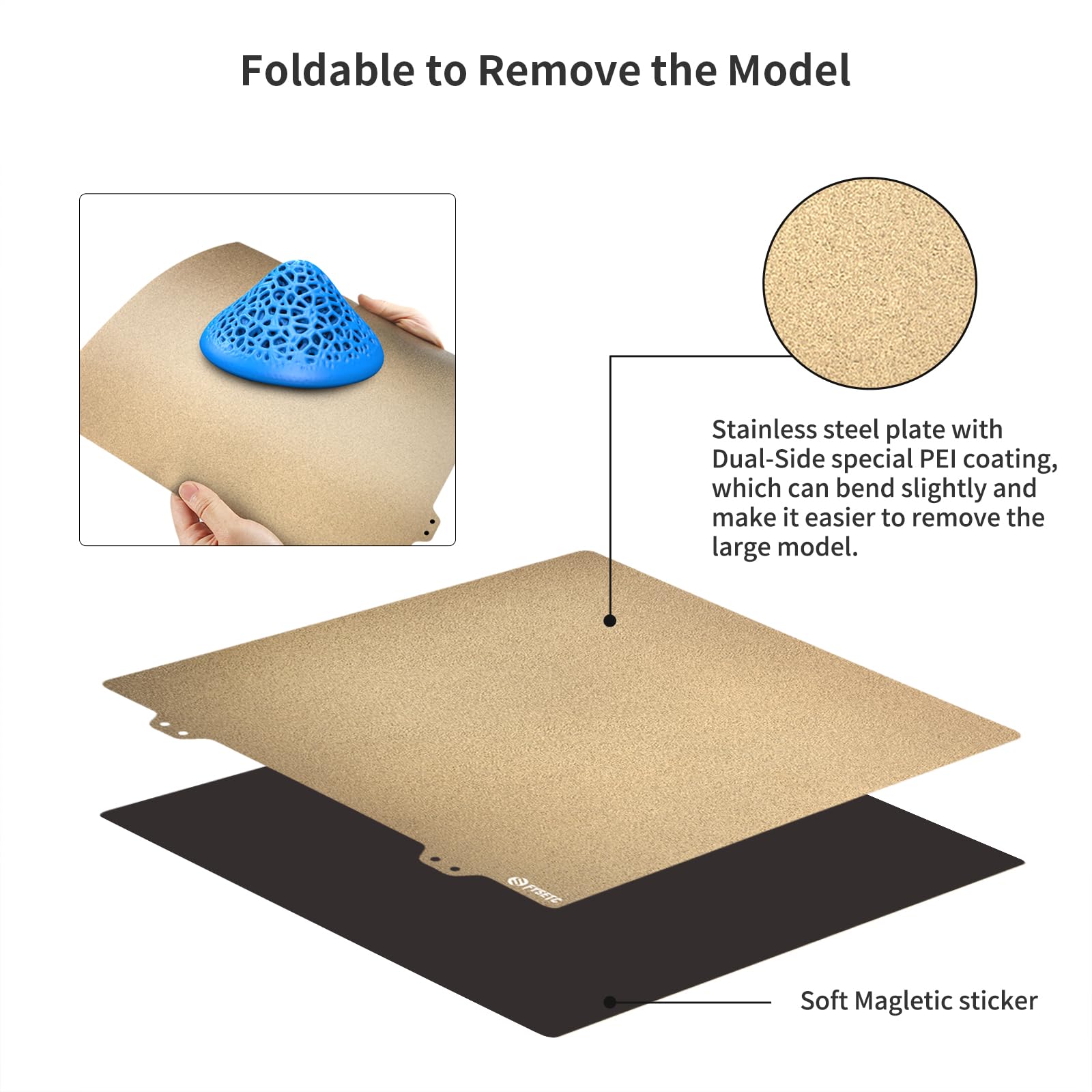 Fysetc 3D Printer Geetech A30 Bed 330X330Mm Removable Textured Pei Spring Steel Plate + Sticker Smooth Hotbed Cover Build Surfac