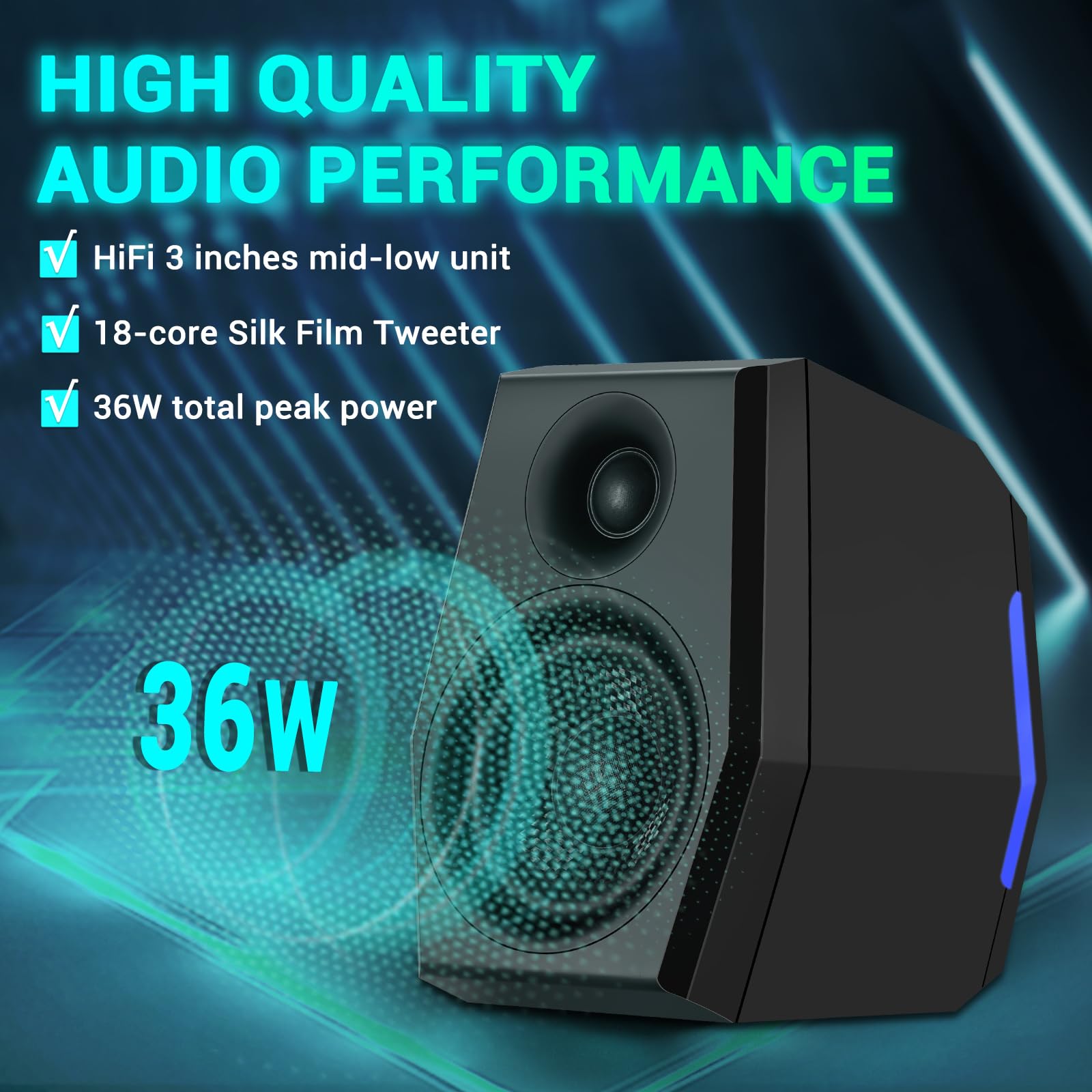 Sanyun Sw209 3'' 36W Computer Gaming Pc Speakers   Built In 24Bit Dac Dynamic 3D Surround Sound   Bluetooth Usb 3.5Mm Aux Inputs