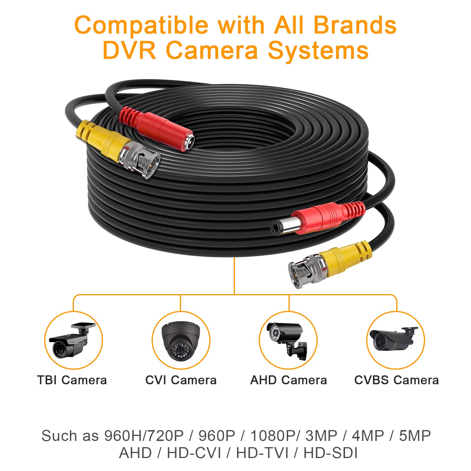 Wildhd Bnc Cable 4X150Ft All In One Siamese Video And Power Security Camera Cable,Bnc Extension Wire Cord With 2 Female Connecto