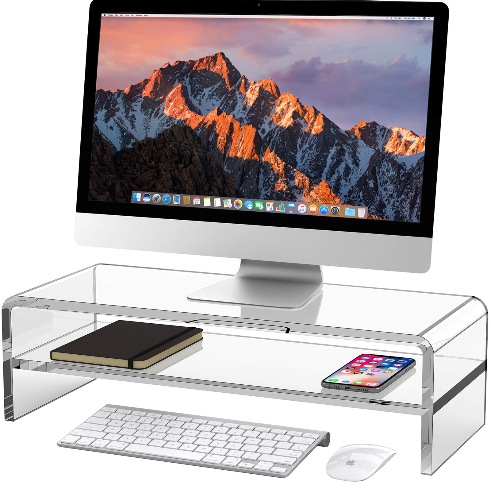 Egchi Acrylic Monitor Stand, 2 Tiers Computer Monitor Riser(20X8X5.5 Inch), Monitor Riser/Computer Stand For Home,Office,Busines