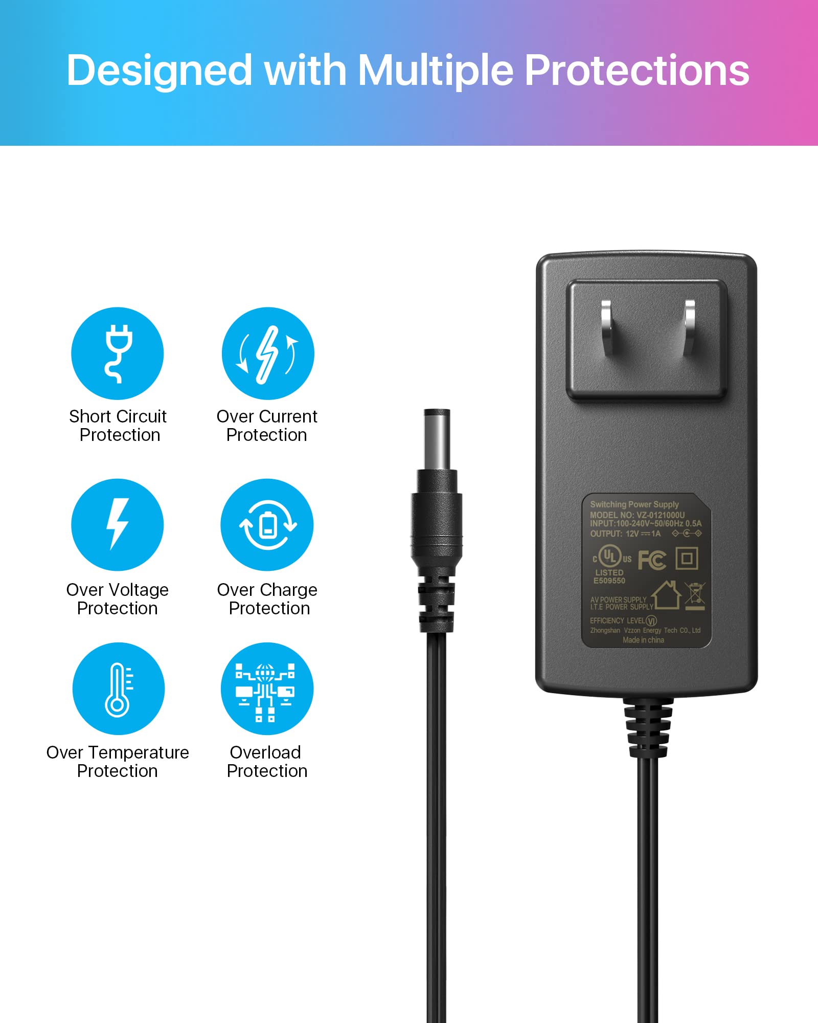 Zosi Dc 12V 1A 1000Ma Us Cctv Power Supply Adapter 3M Long Power Cords For Home Security Camera Surveillance System