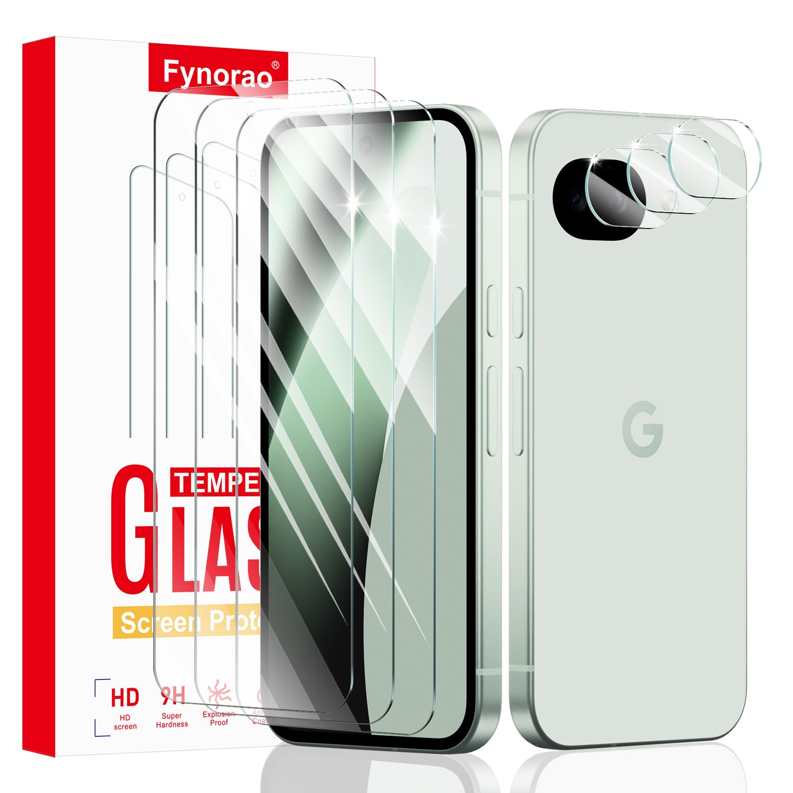 3+3-Pack, Screen Protector and Camera Lens Protector for Google Pixel 10A, Tempered Glass Film, Impact-Protection, HD, Anti-Scra