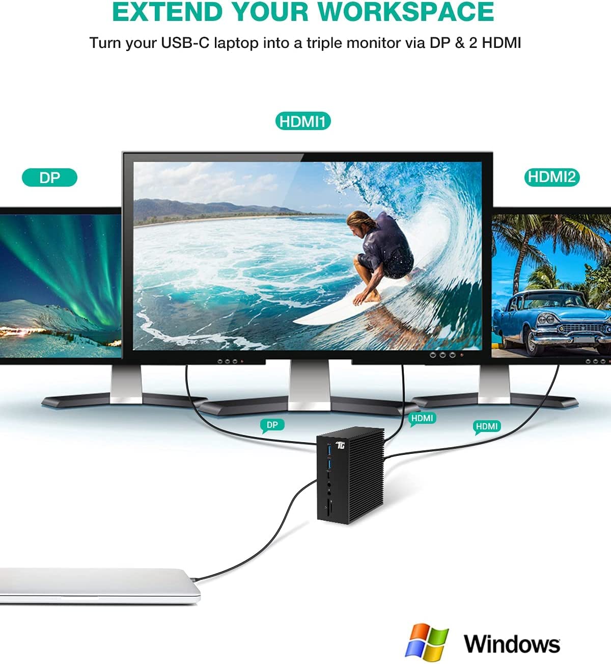 Tiergrade Usb C Docking Station Dual Monitor For Windows/Macos, 17 In 1 Triple Display Laptop Docking Station, Usb C Dock With D