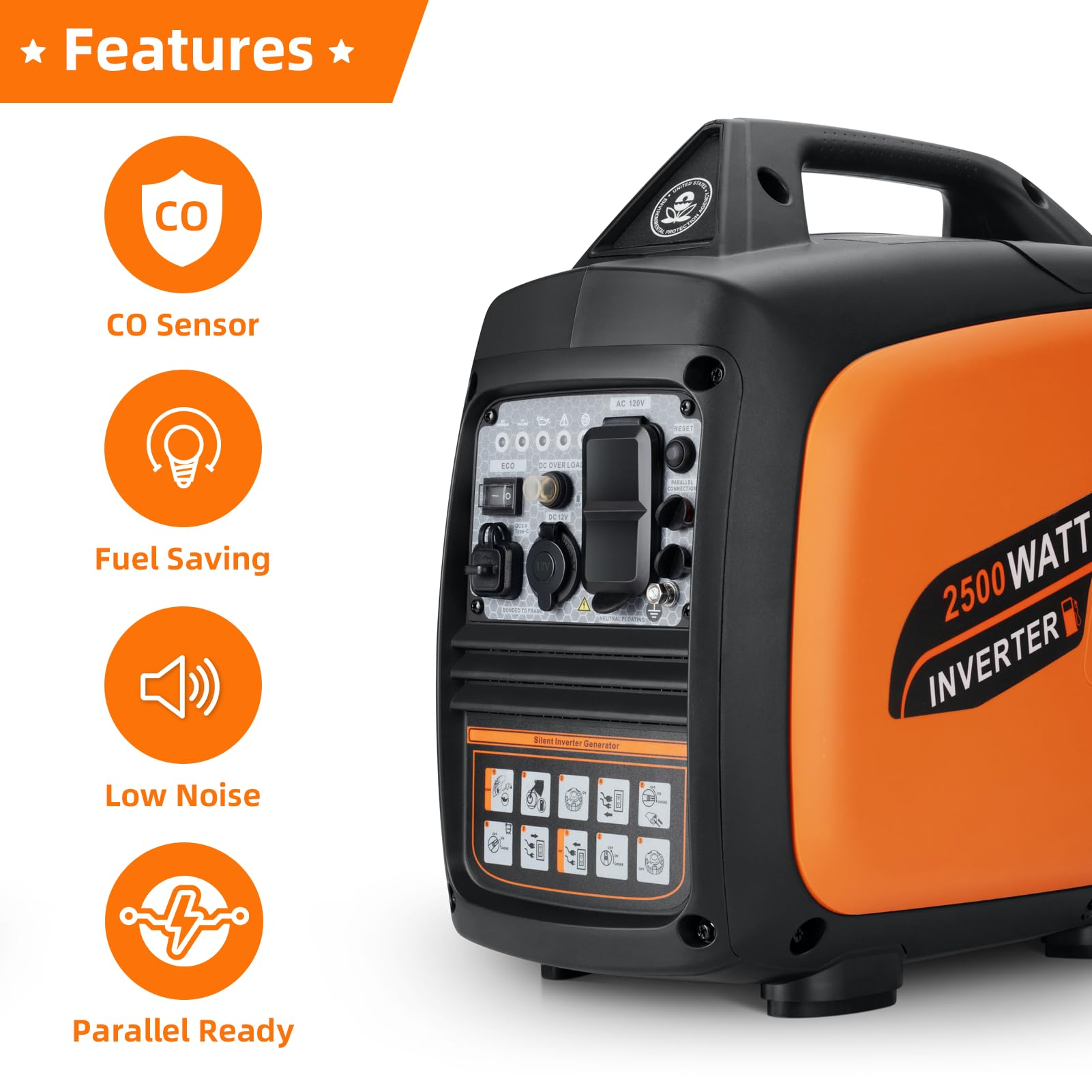 Oxseryn Portable Inverter Generator 2500W Gas Powered, Long Runtime Gas Generators For Home Use, Camping, Super Quiet Emergency