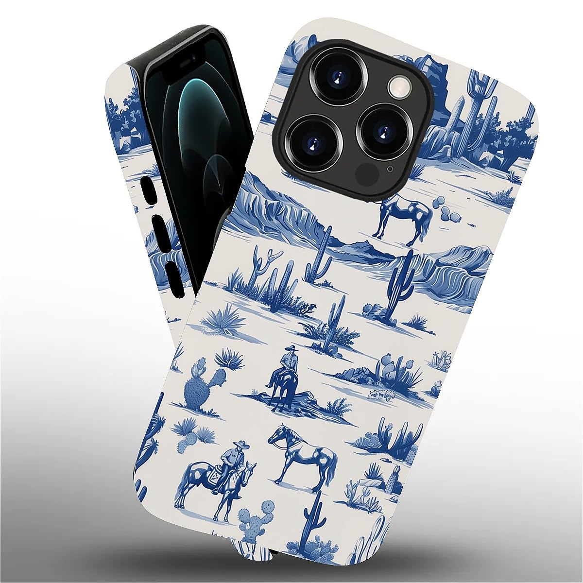 Fkbrcl4U For Iphone 12/12 Pro Case, Hybrid 2-Layer Silicone Protective Matte Case For Girl Women Western Cowboy Horse Cow Desert