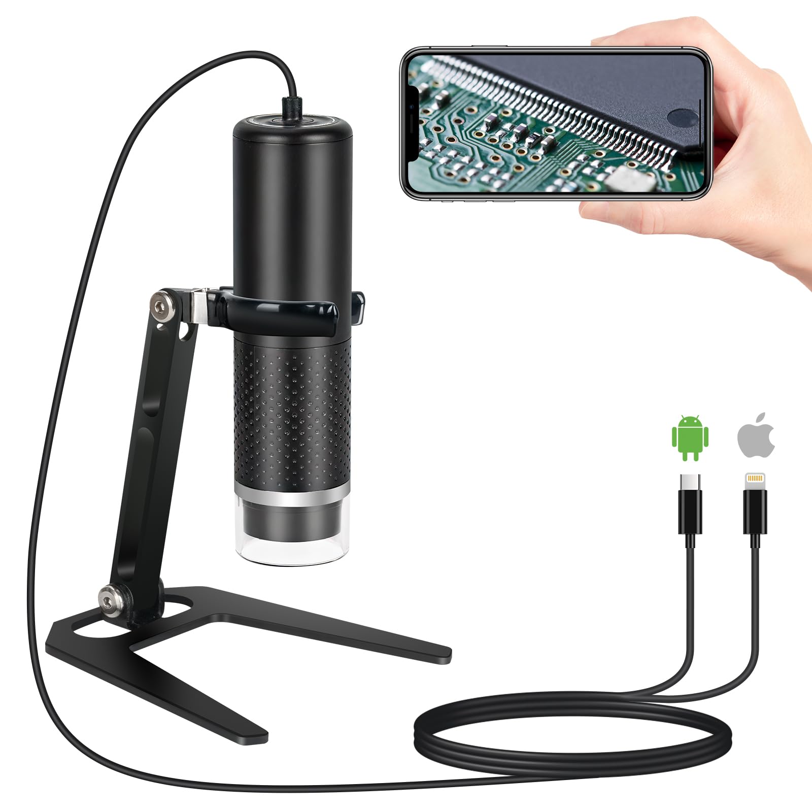 Cainda USB Digital Microscope Compatible with iOS and Android Devices, 50x-1600x Magnification, 1920x1440P HD Portable Microscop