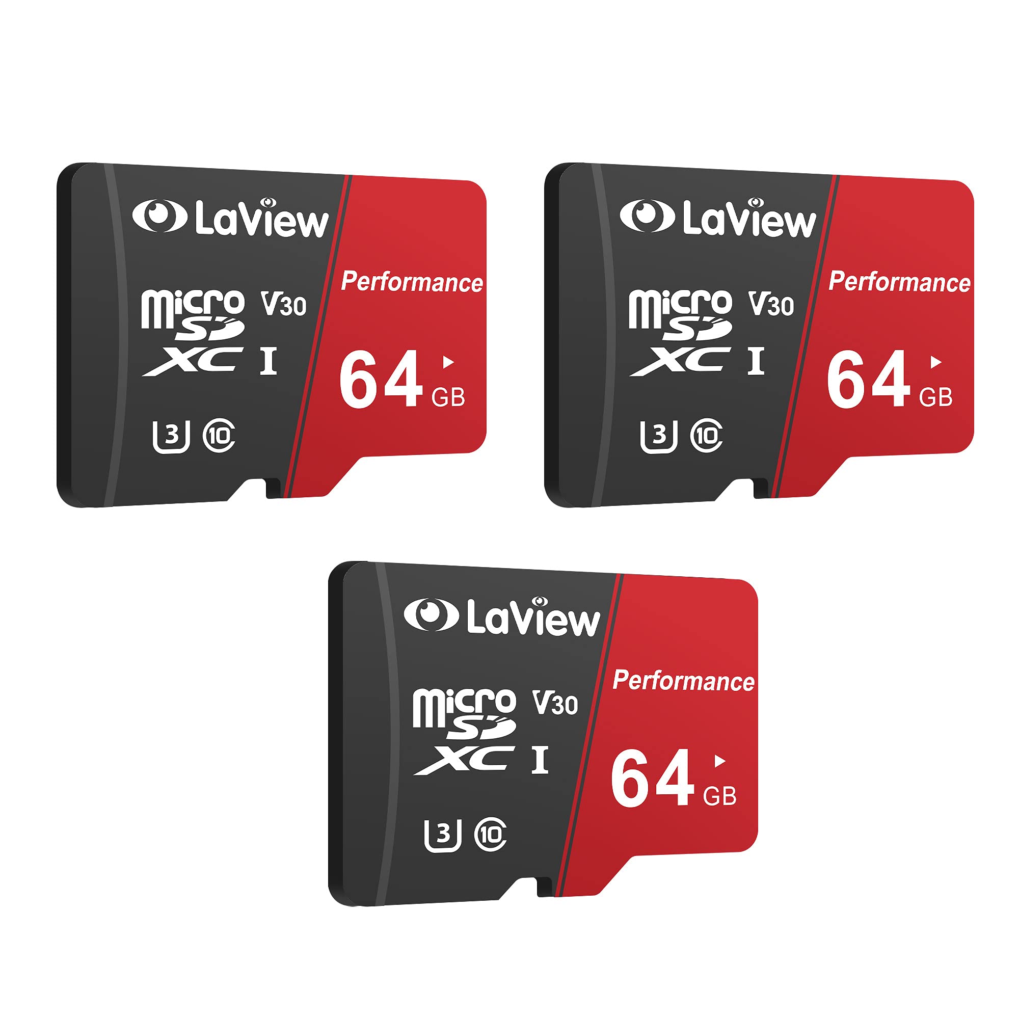 Laview 64Gb Micro Sd Card 3 Pack, Micro Sdxc Uhs I Memory Card � 95Mb/S,633X,U3,C10, Full Hd Video V30, A1, Fat32, High Speed Flash Tf Card P500 For Computer With Adapter/Phone/Tablet/Pc