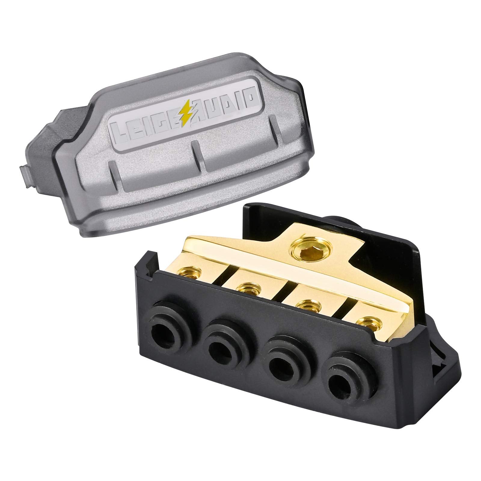 Leigesaudio Copper 0/2/4 Gauge In 4/8/10 Gauge Out Power Distribution Block For Car Audio Splitter(1 In 4 Out)