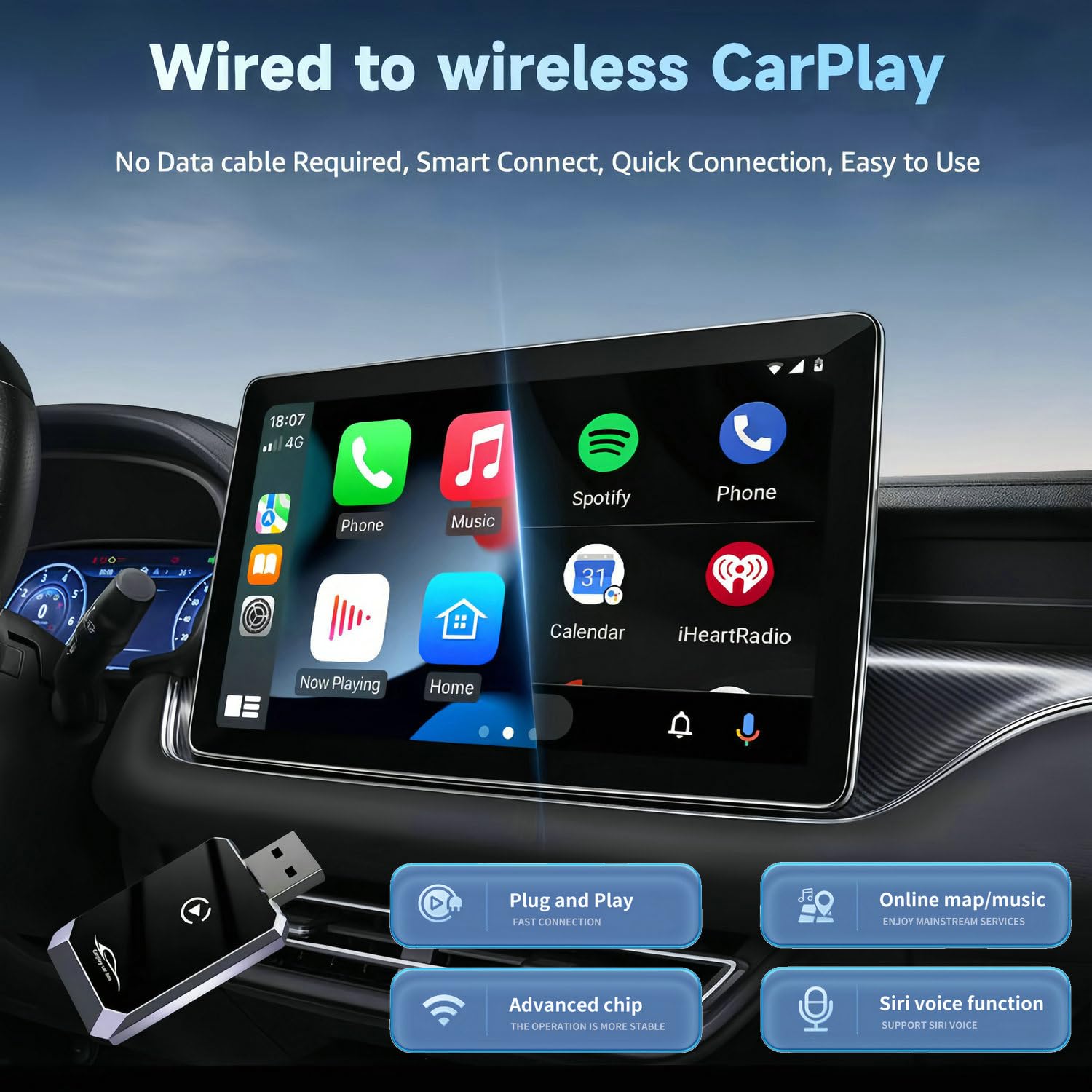 2025 Upgraded Wireless Carplay Adapter, Convert Wired To Wireless Car Play, Plug & Play Mini Carplay Wireless Adapter For Apple