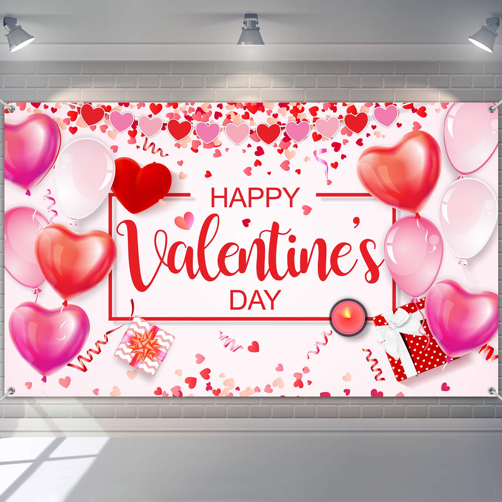 Sumind Happy Valentines Day Backdrop Valentines Banner 73 x 43 Inch Large Size Heart Design Background for Romantic Valentines 