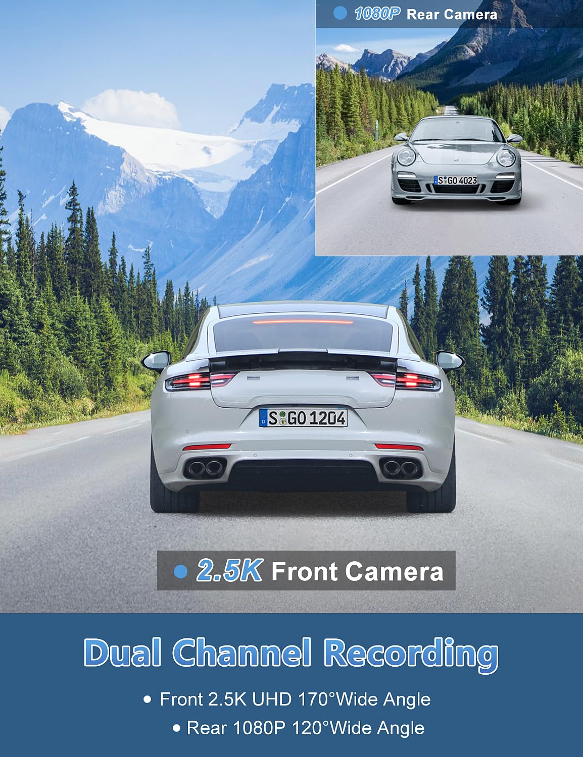 Dash Cam Front And Rear Camera, Chortau 3Inch Screen Wifi Dash Cam, 2.5K+1080P Dash Camera For Cars, Dashboard Camera With Free