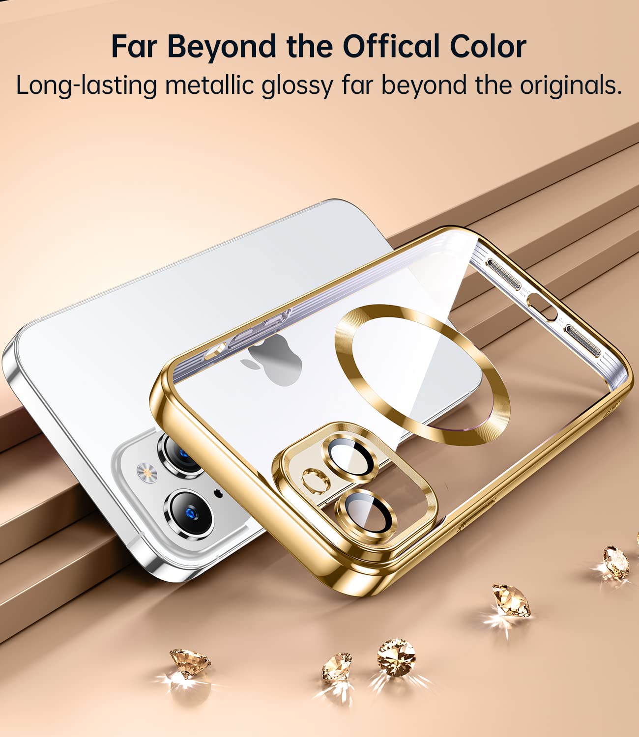 Jueshituo Magnetic Metallic Glossy Clear For Iphone 13 Case With Full Camera Cover Protection [No.1 Strong N52 Magnets] [Militar