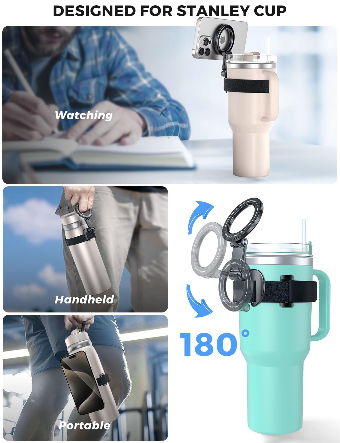 Esamcore For Stanley Cup Magnetic Phone Holder For Magsafe, Foldable Water Bottle Accessories Phone Stand Fit For Iphone, Univer