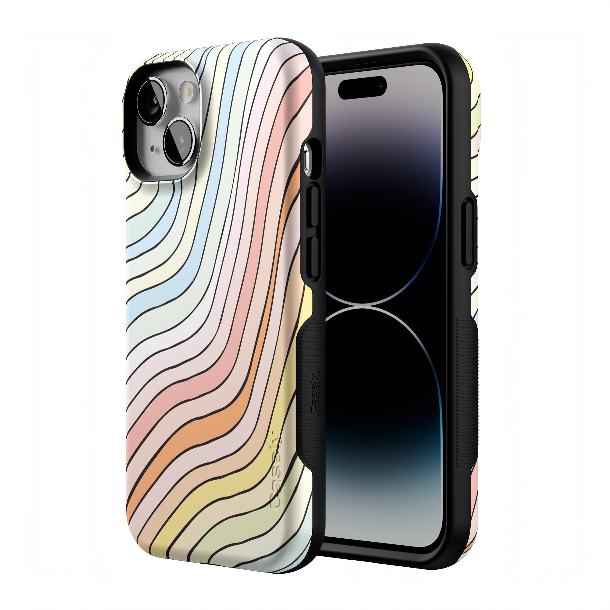 Casely Iphone 14 Case | Ride The Wave | Pastel Rainbow Lined | Compatible With Magsafe | Bold Protective Design