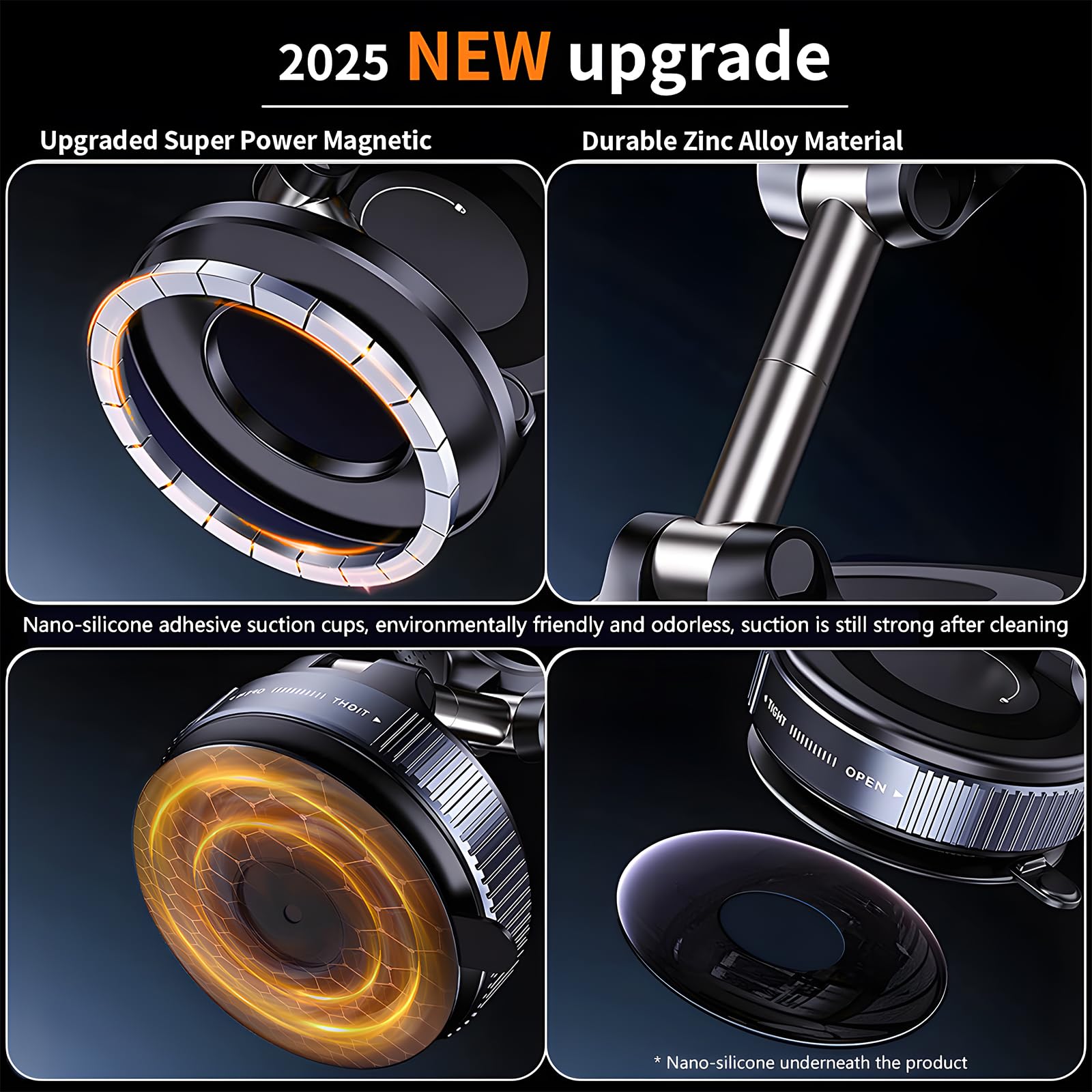 Wireless Charger Car Phone Holder For Magsafe,360Adjustable Vacuum Magnetic Phone Holder Suitable For Non-Smooth Surfaces,Compat