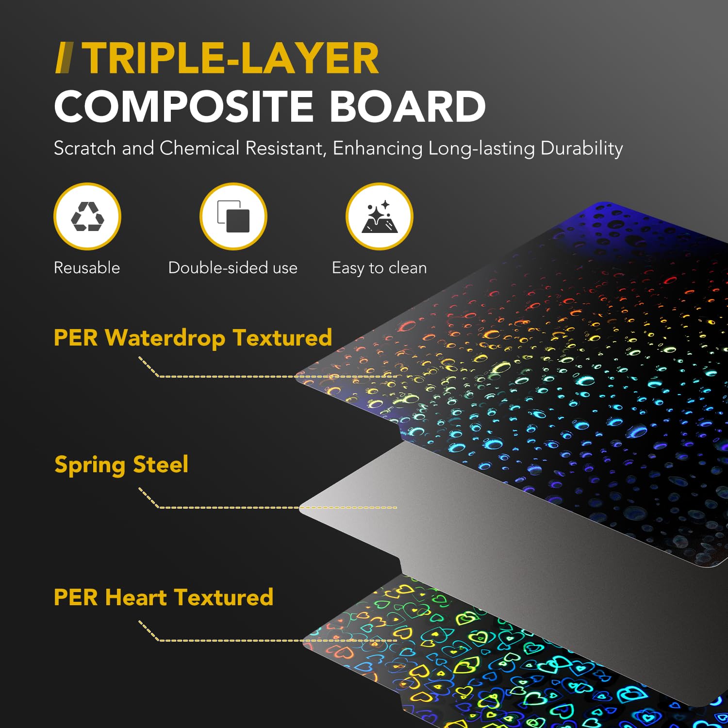 Vokelater 3D Printer Build Plate Per Sheet For Bambu Lab X1/X1C/X1E/P1P/P1S/A1, Heart + Waterdrop Dual Texture 257X257Mm, Flexib