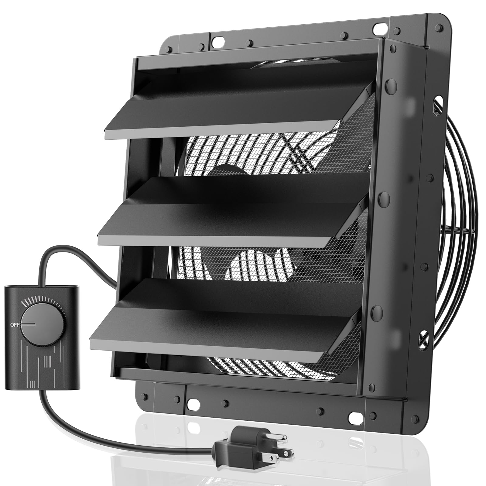 Hg Power Upgraded 12 Inch Shutter Exhaust Fan With Speed Controller, 764Cfm High Speed Vent Fan, 1400Rpm Wall Mounted Attic Fan